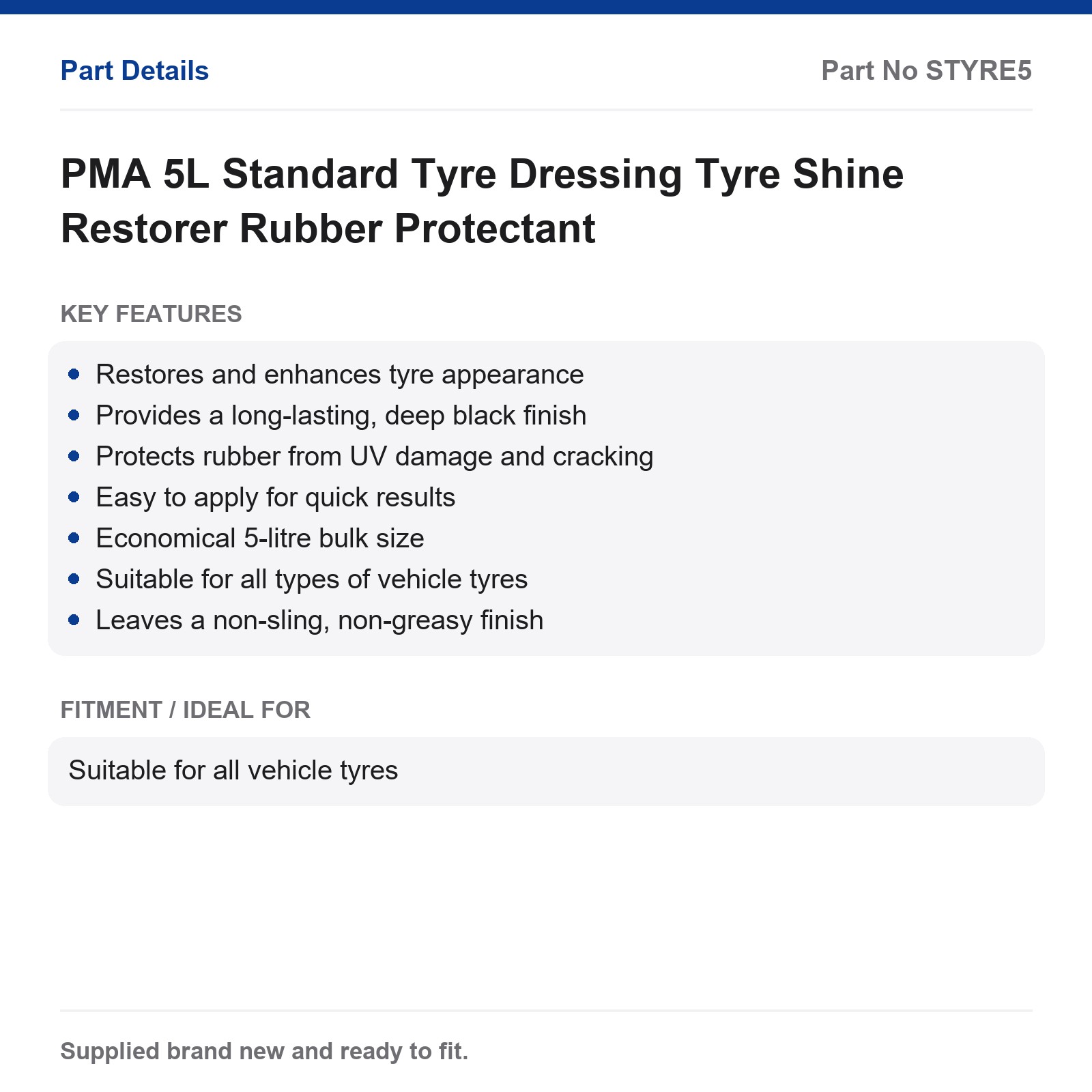 PMA 5L Tyre Dressing Shine Restorer Rubber Protectant - Image 2