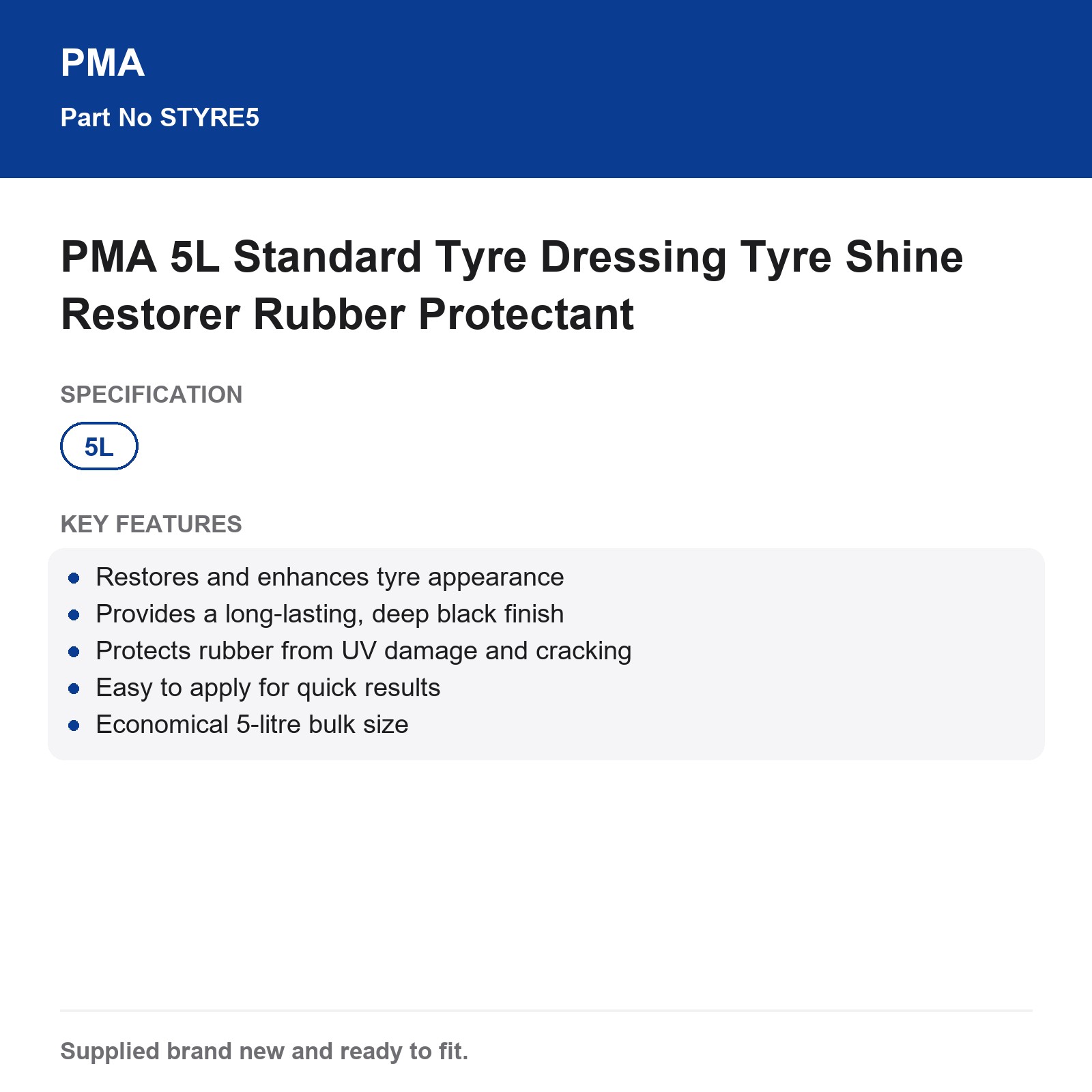 PMA 5L Tyre Dressing Shine Restorer Rubber Protectant - Image 3