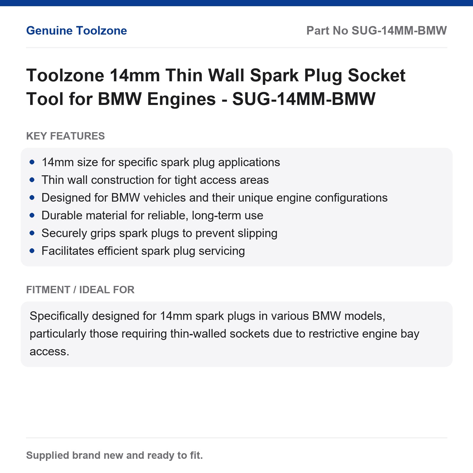 BMW 14mm Thin Wall Spark Plug Socket Toolzone SUG-14MM-BMW - Image 2