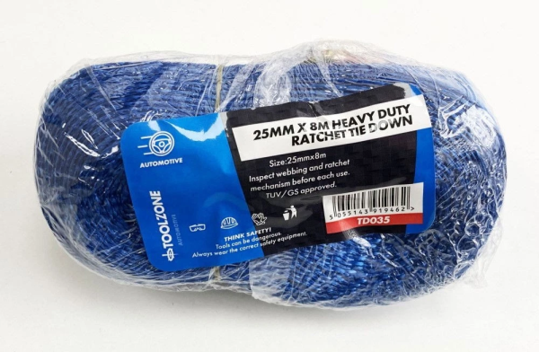 Toolzone 25mm x 8m Heavy Duty Ratchet Tie Down Cargo Secure Load Strap