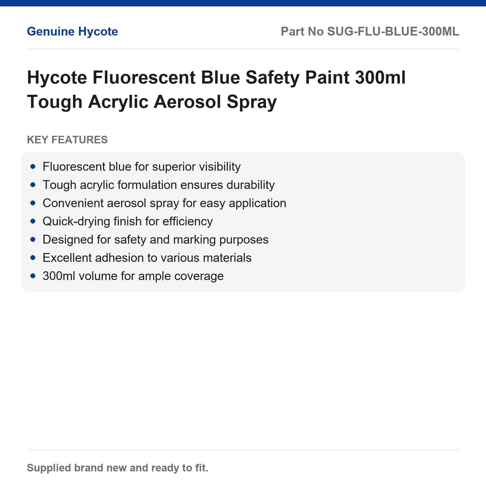 Hycote Fluorescent Blue Safety Paint Aerosol Spray 300ml Tough Acrylic - Image 2