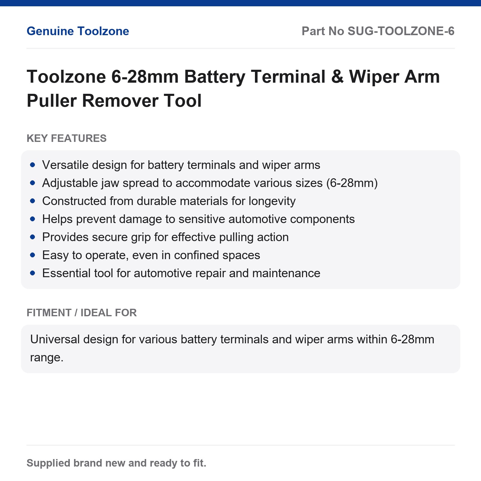 Toolzone 6-28mm Battery Terminal & Wiper Arm Puller Remover Tool - Image 2