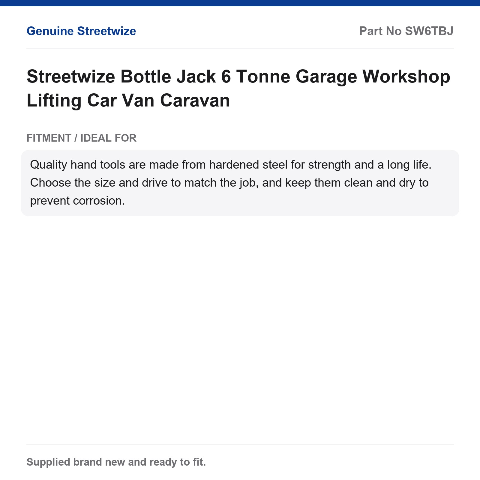 Streetwize 6 Tonne Hydraulic Bottle Jack Car Van Caravan - Image 5
