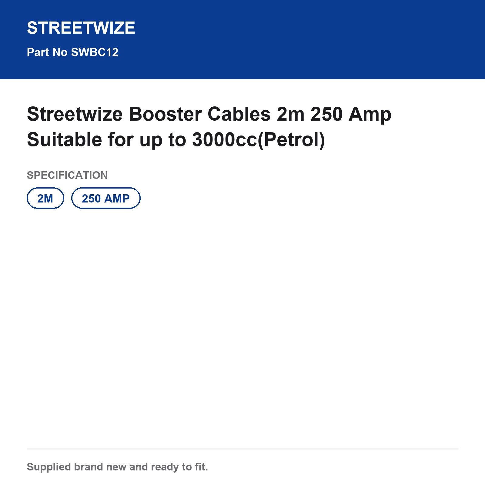 Streetwize Booster Cables 2m 250A for 3L Petrol Engines - Image 6