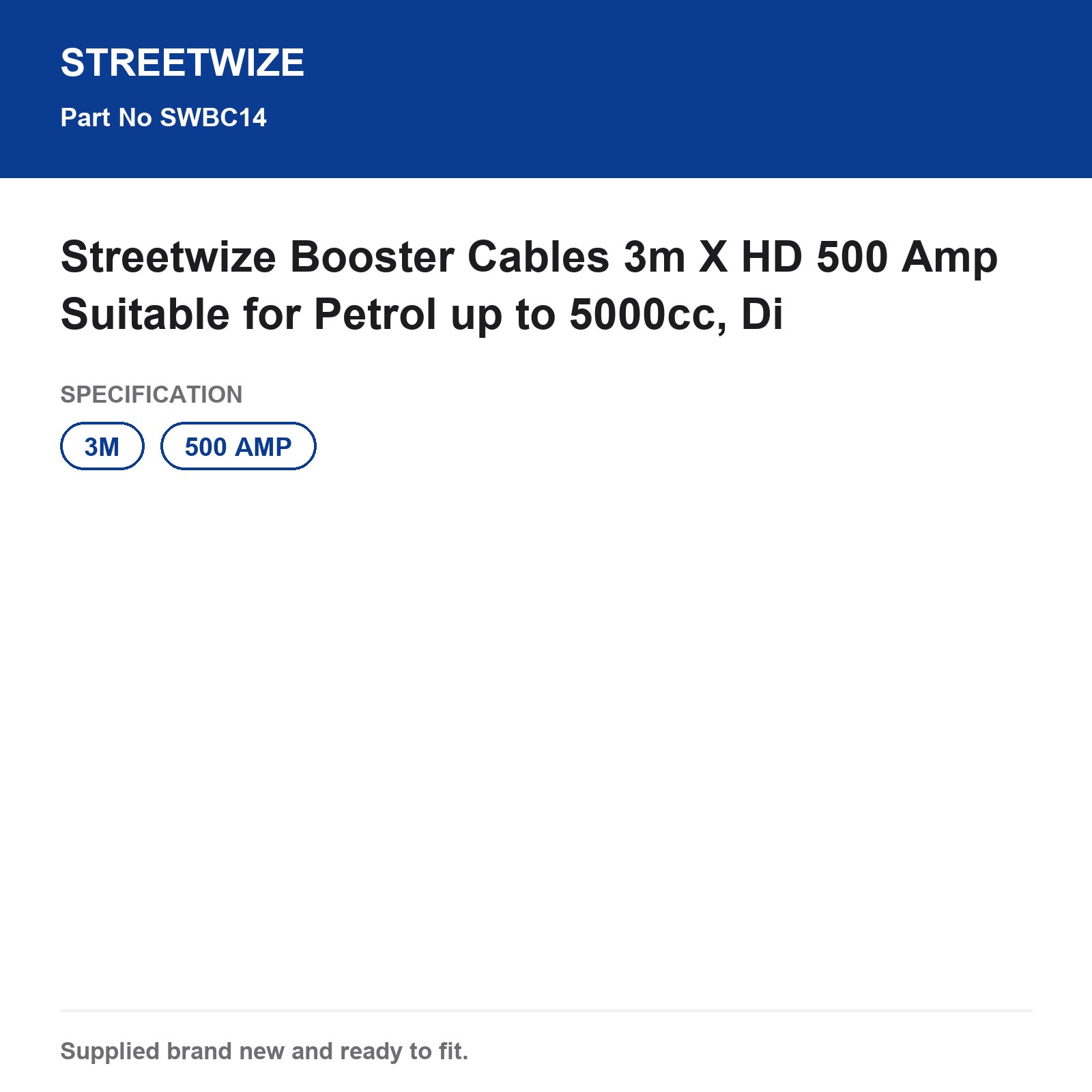 Streetwize Booster Cables 3m Heavy Duty 500 Amp Petrol up to 5000cc - Image 6