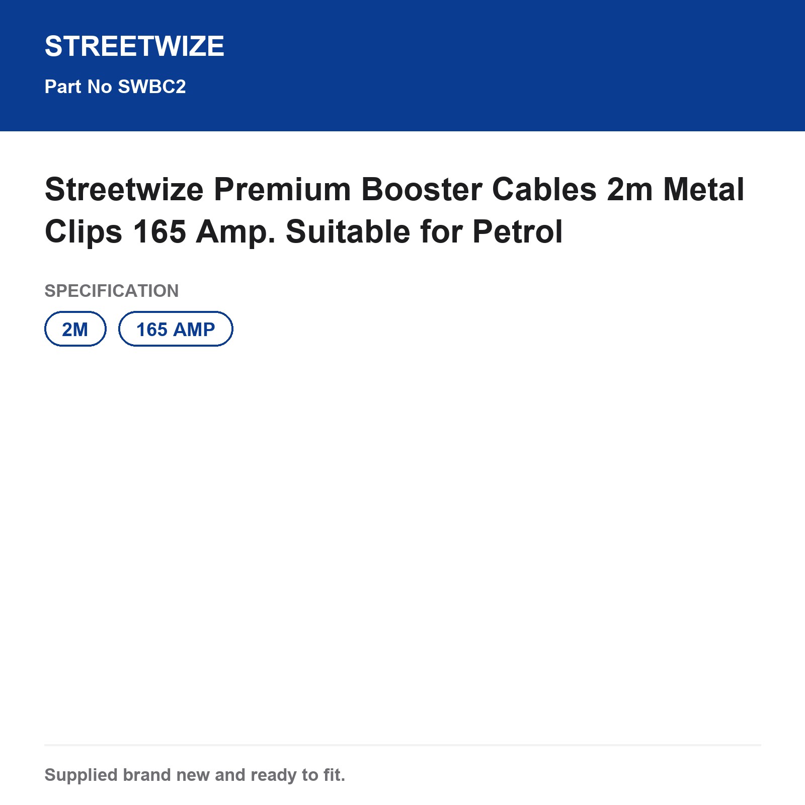 Streetwize Premium Booster Cables 2m 165 Amp Metal Clips - Image 6
