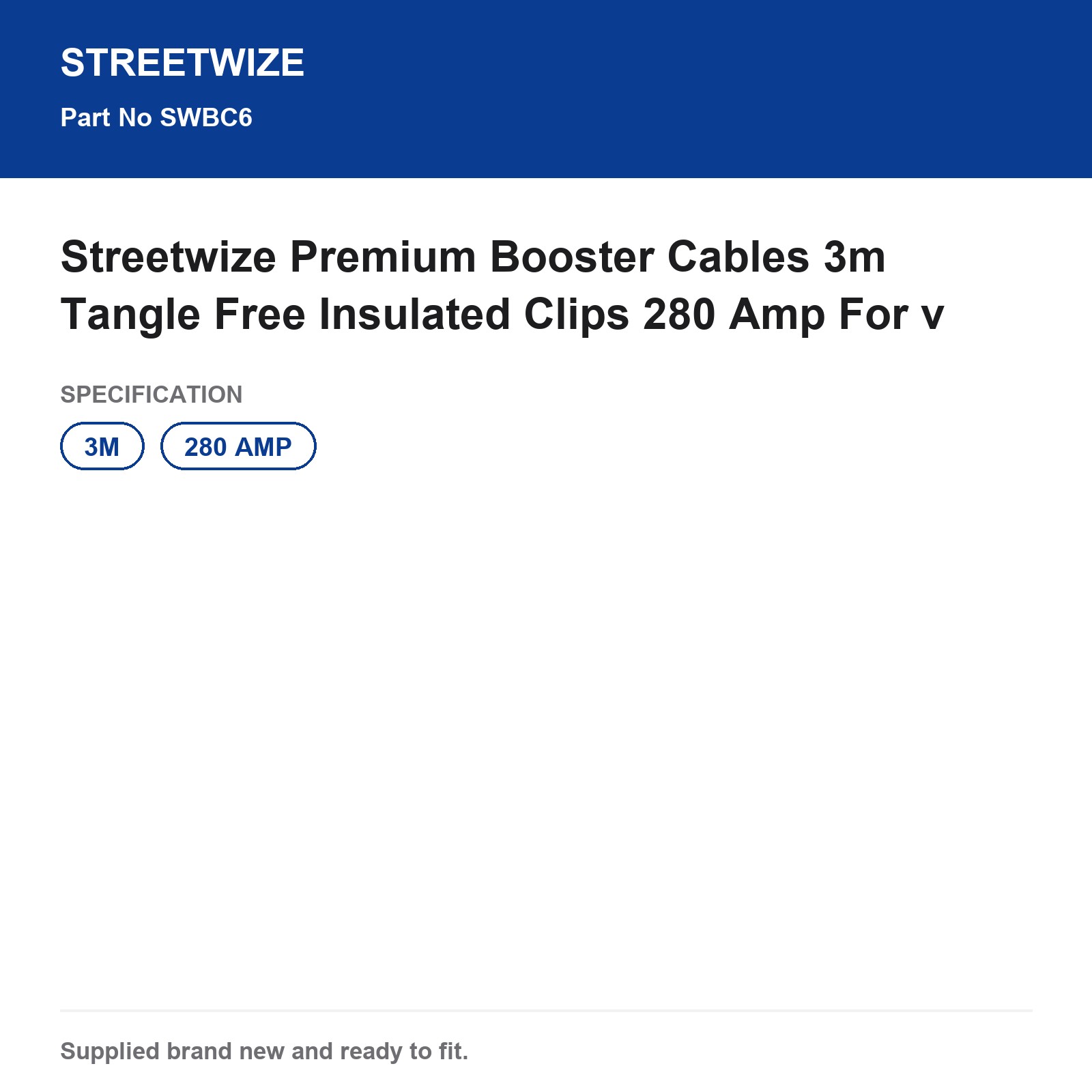Streetwize Booster Cables 3m Tangle Free Insulated Clips 280 Amp - Image 5