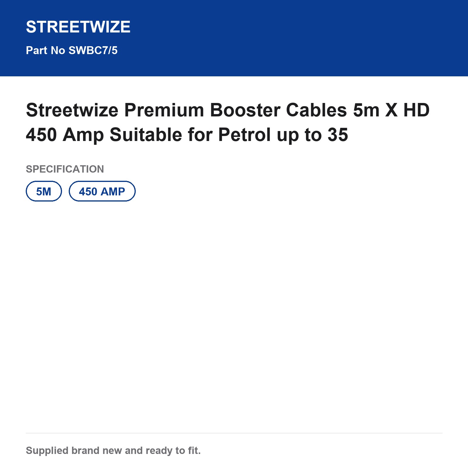 Streetwize Booster Cables 5m X HD 450 Amp Petrol up to 35 - Image 5