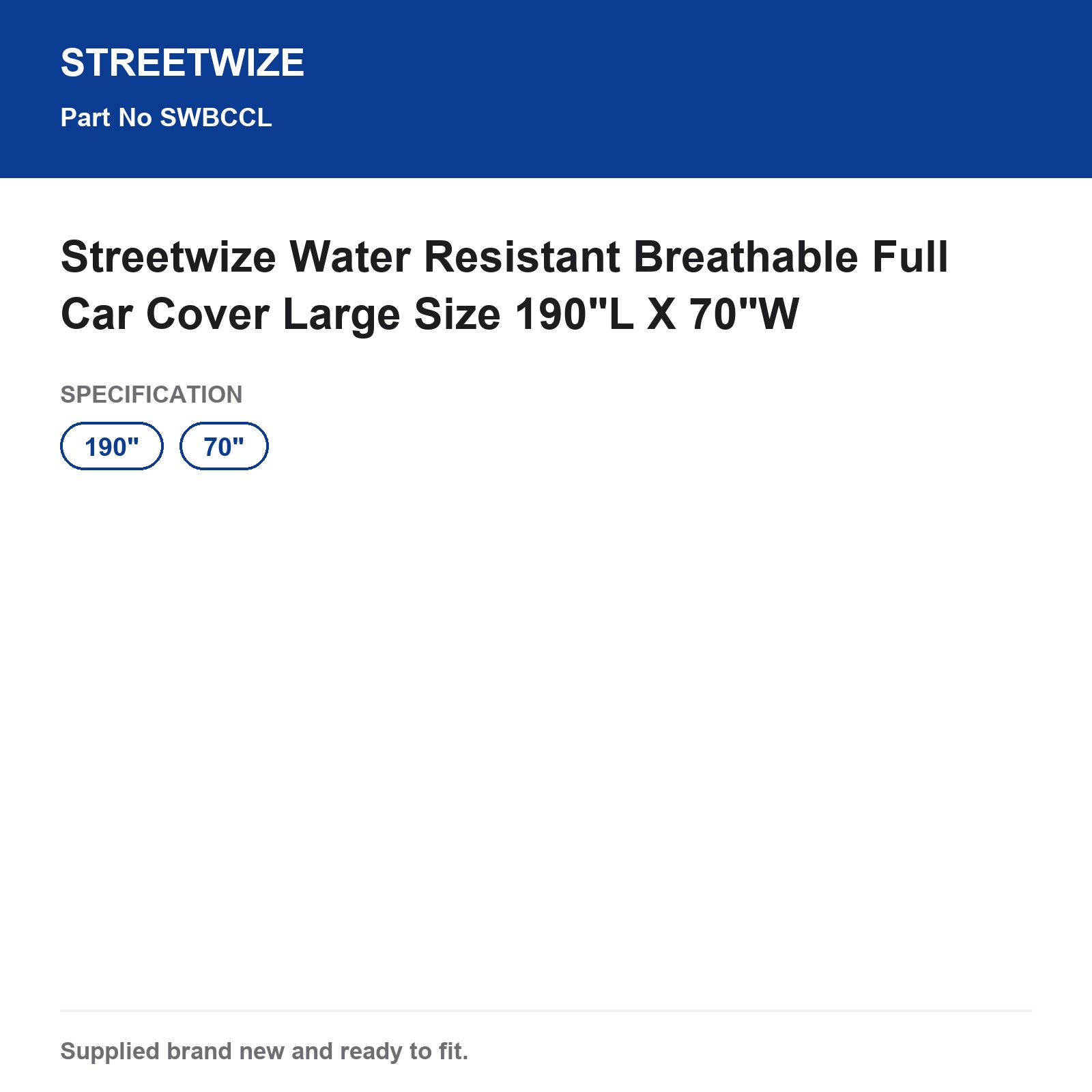Streetwize Large Water Resistant Breathable Full Car Cover 190"L X 70"W - Image 6
