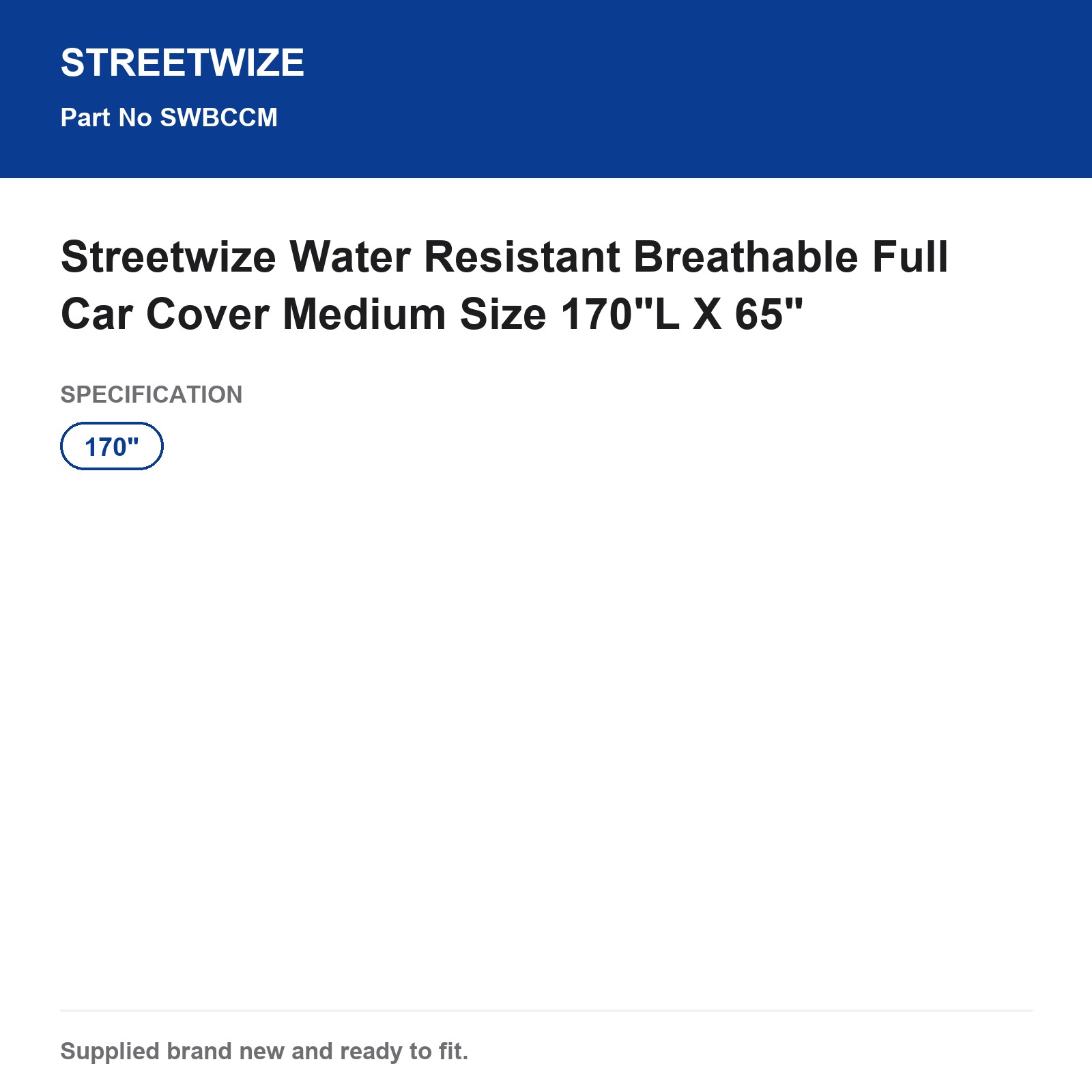 Streetwize Car Cover Medium Water Resistant Breathable 170"L X 65" - Image 6