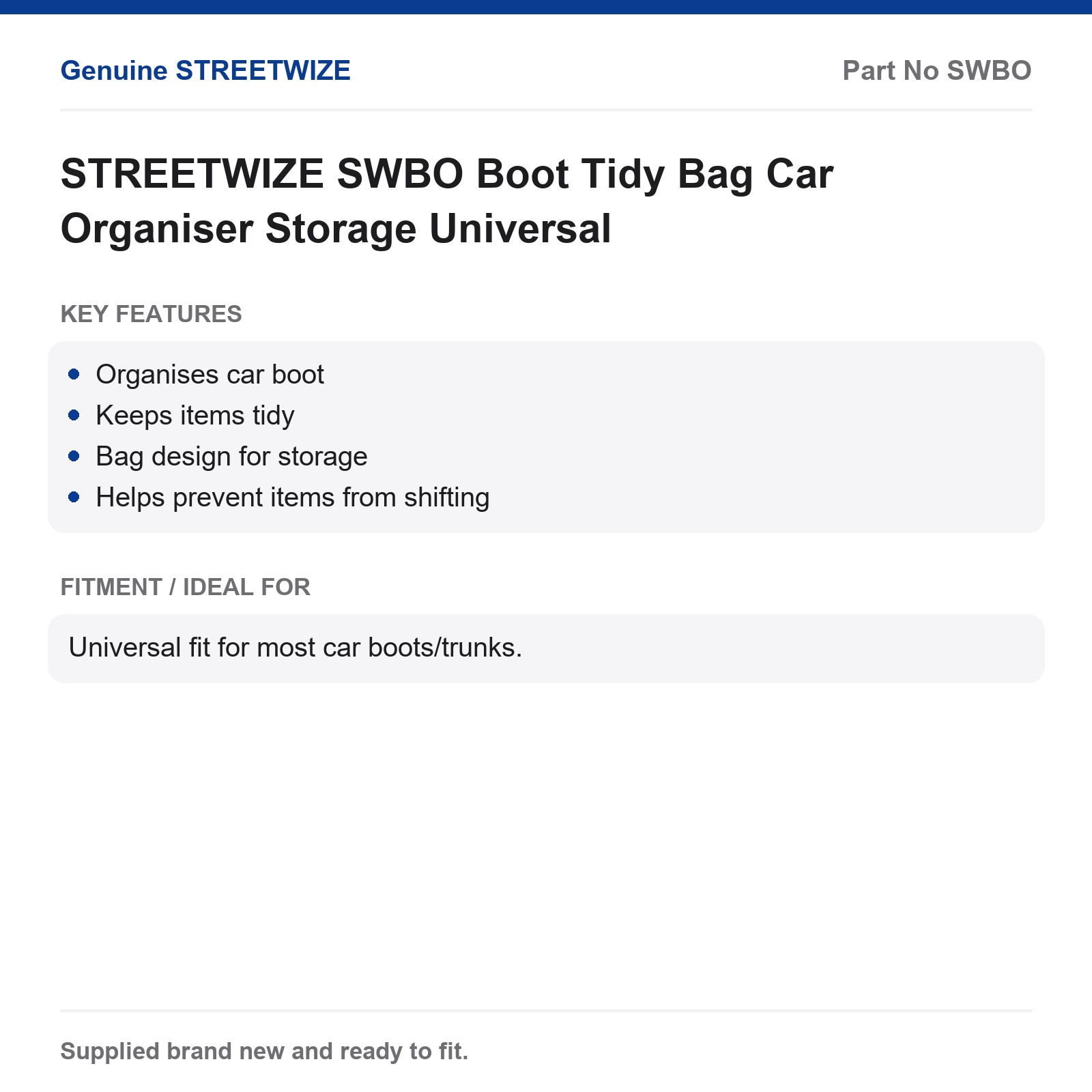 STREETWIZE SWBO Car Boot Organiser Tidy Bag Universal - Image 3