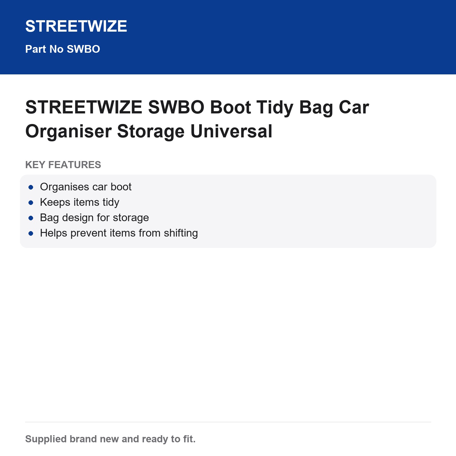 STREETWIZE SWBO Car Boot Organiser Tidy Bag Universal - Image 4