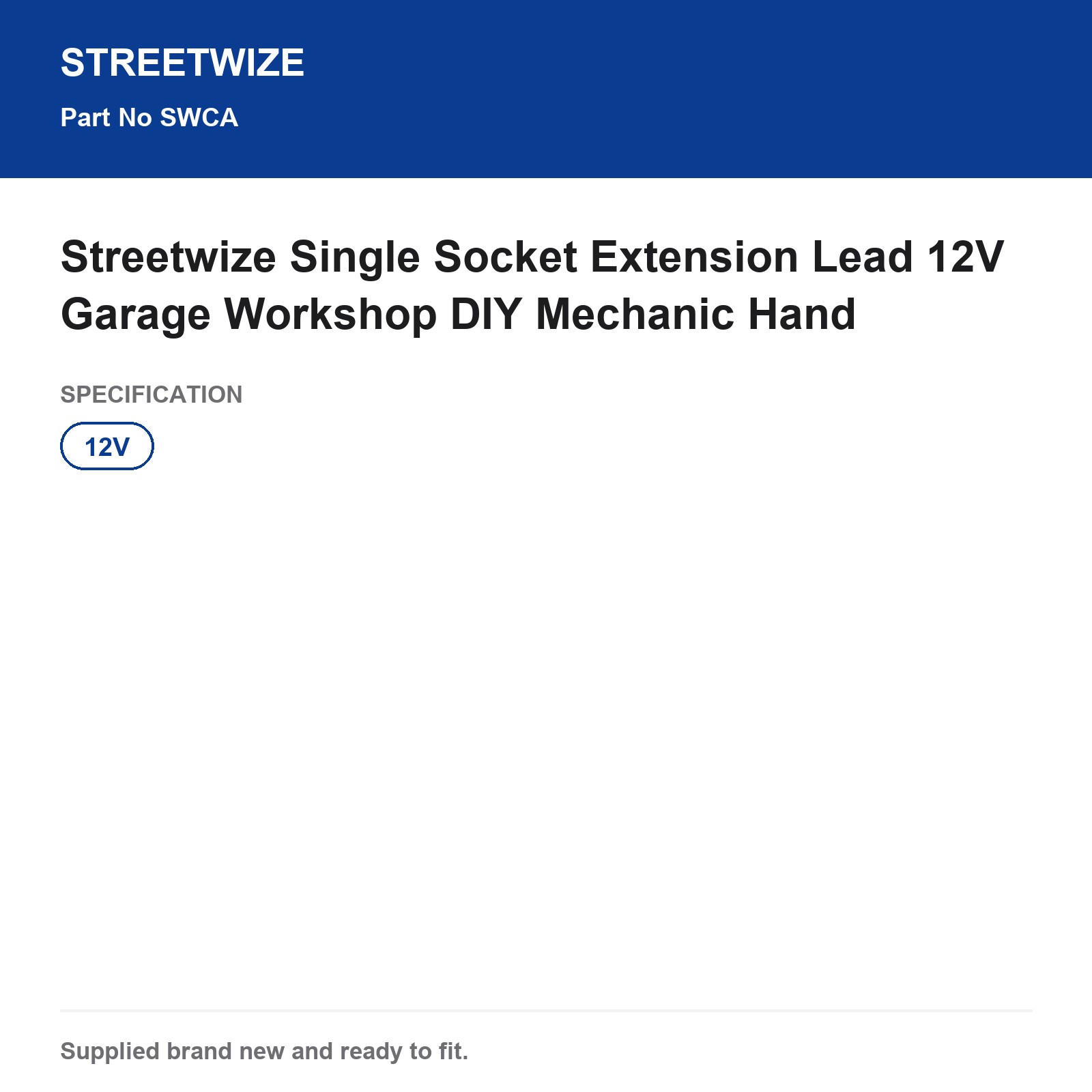 Streetwize 12V Single Socket Extension Lead Car Accessory Power Cable - Image 5
