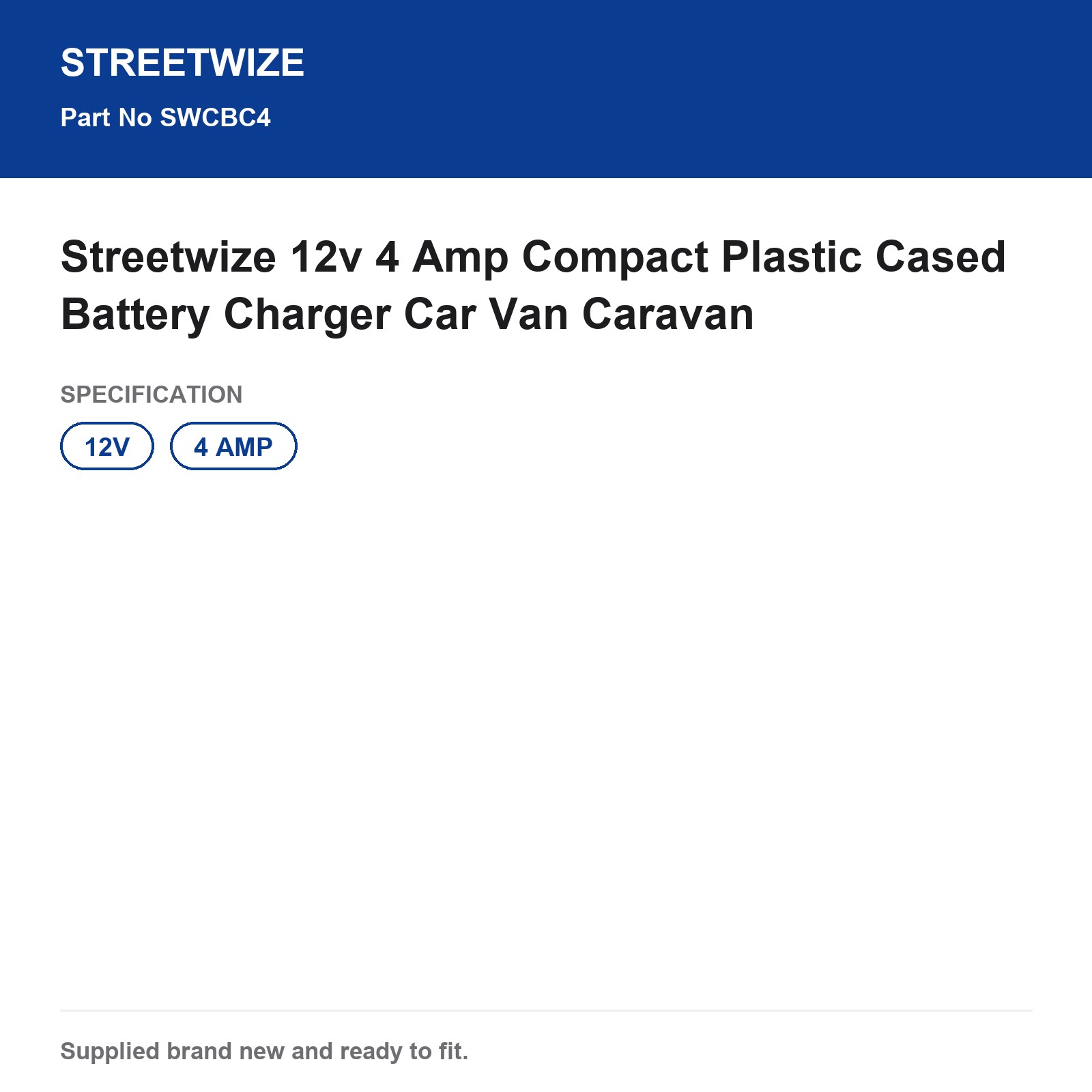 12V 4 Amp Battery Charger Car Van Caravan Streetwize Compact - Image 6