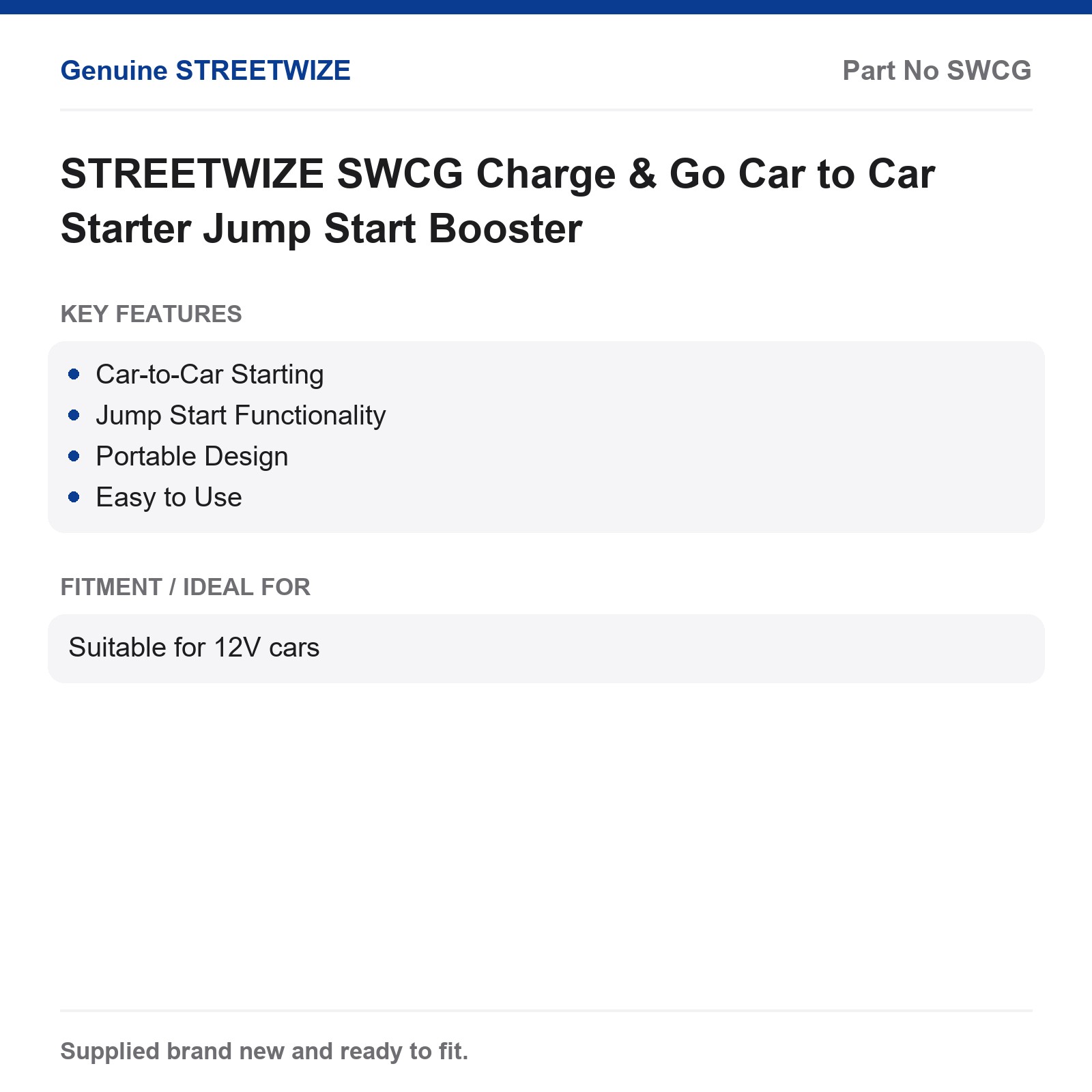 Car to Car Jump Starter Booster STREETWIZE SWCG Charge & Go - Image 3