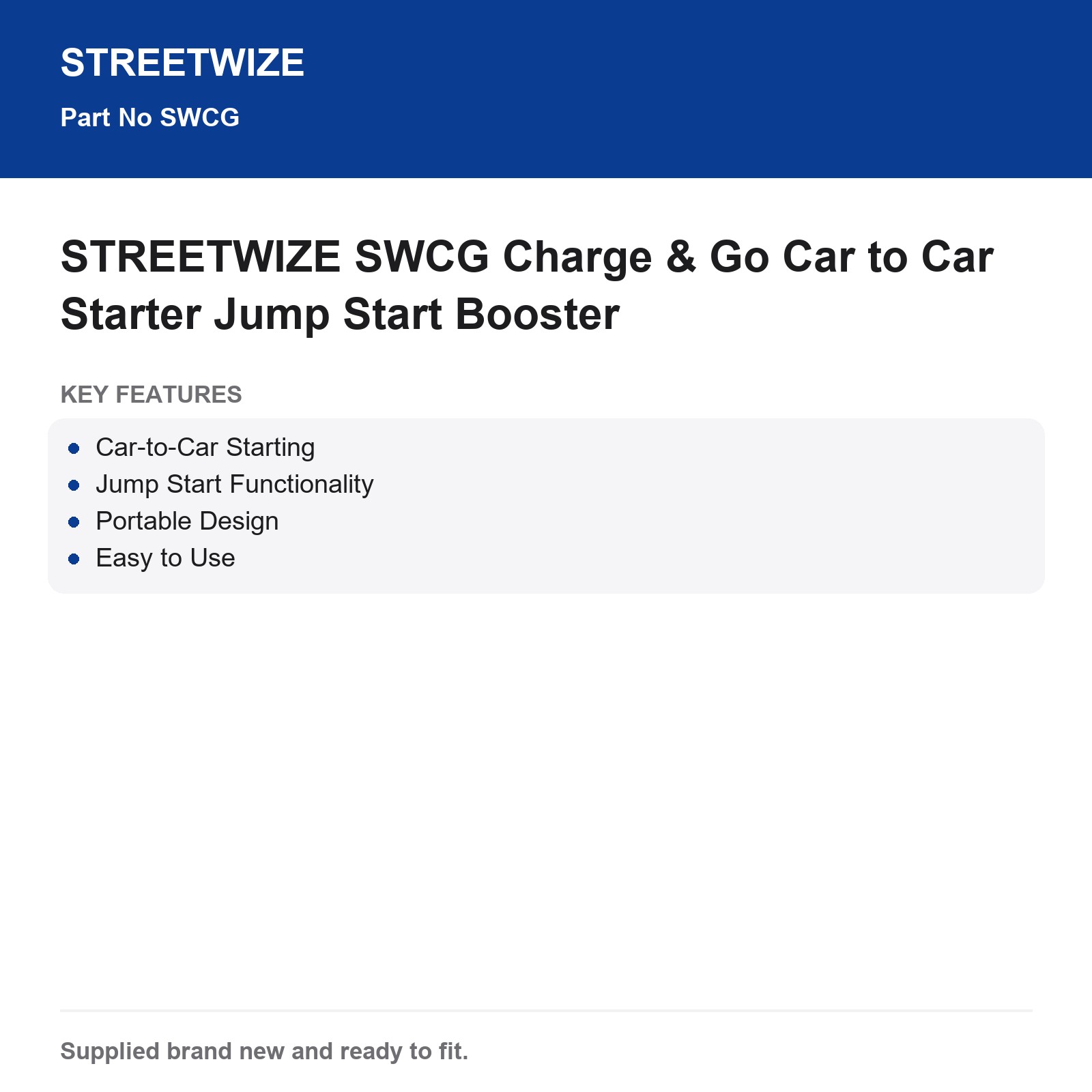 Car to Car Jump Starter Booster STREETWIZE SWCG Charge & Go - Image 4