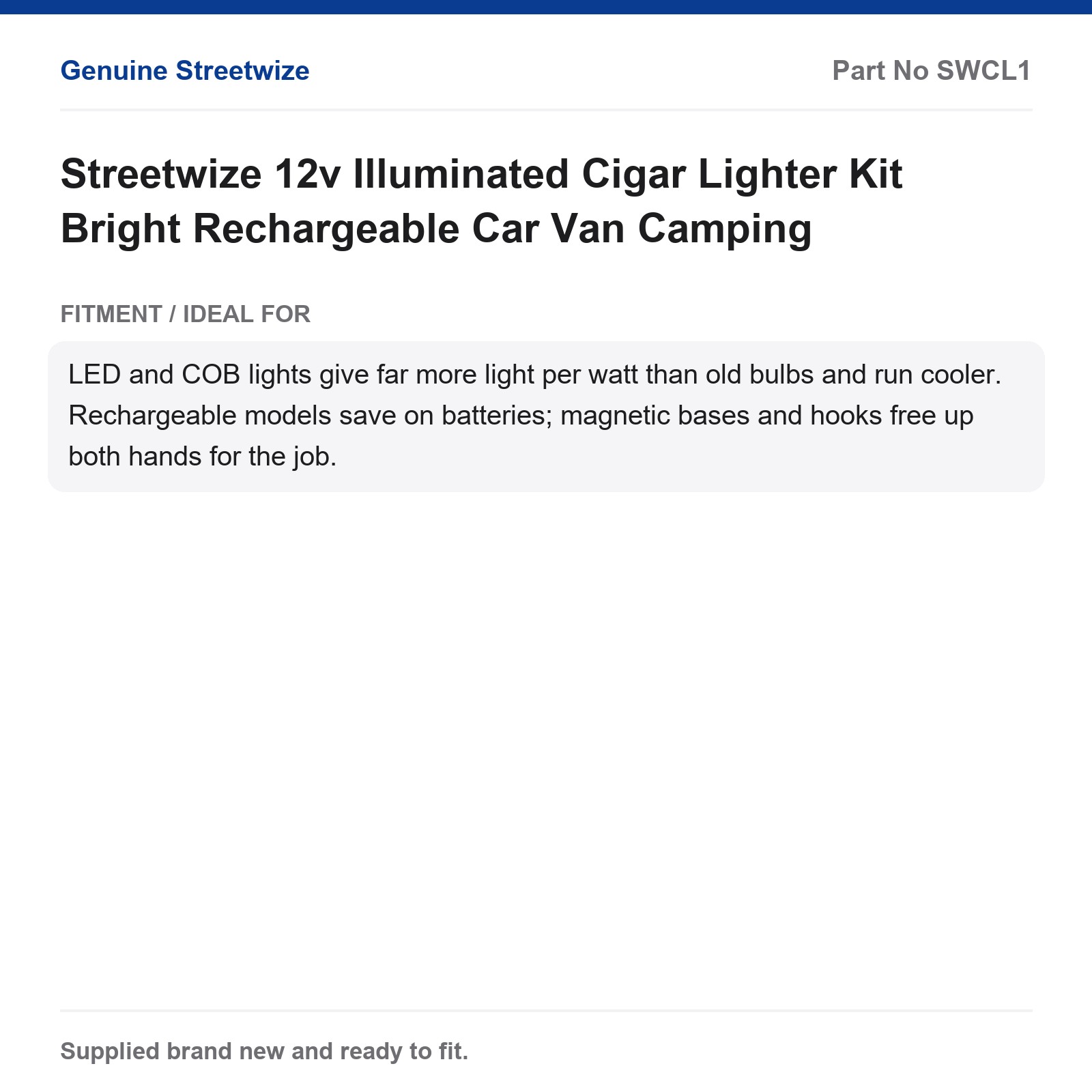 12V Illuminated Cigar Lighter Kit Streetwize Car Van Camping Rechargeable - Image 5