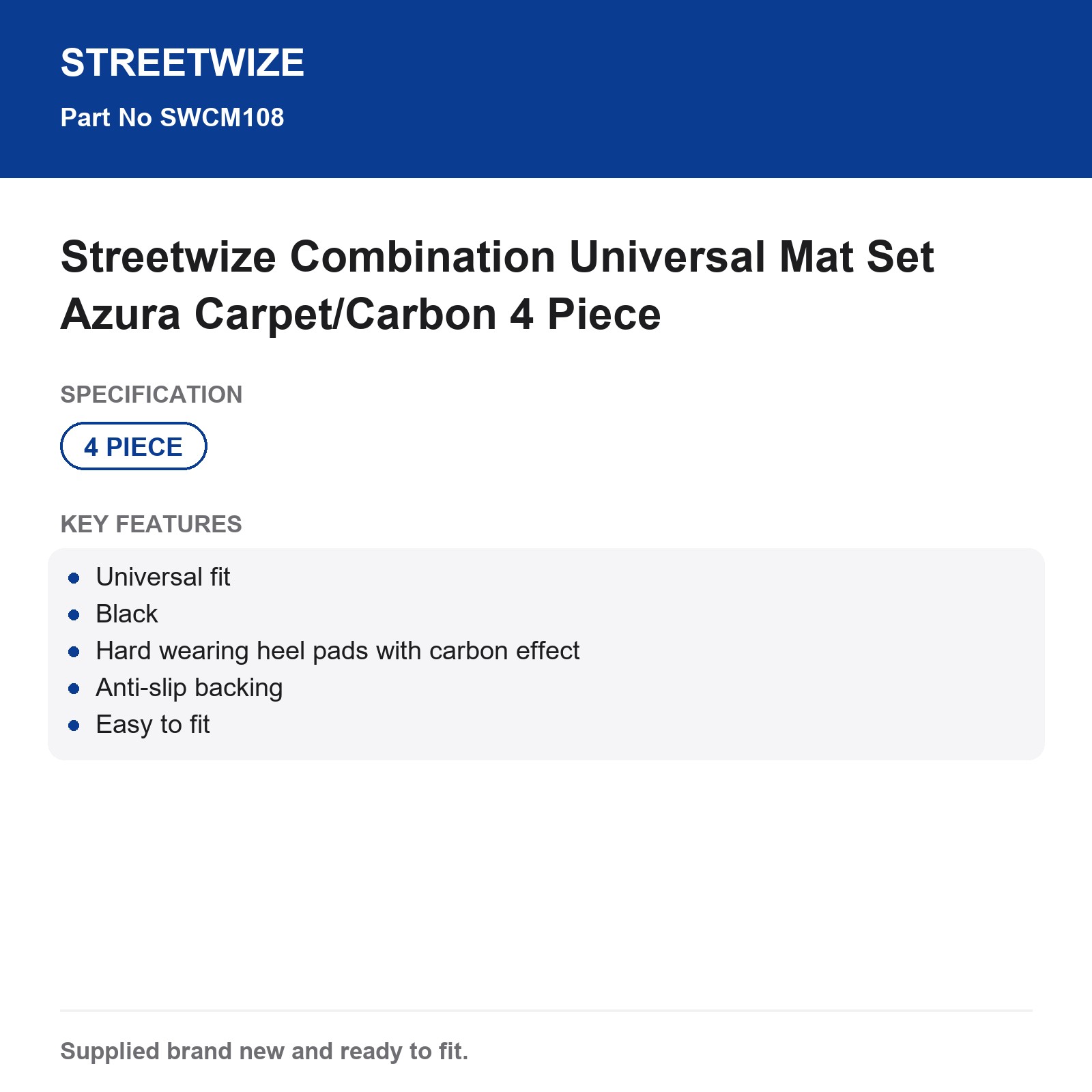Streetwize Universal Car Mat Set Azura Carpet/Carbon 4 Piece - Image 6