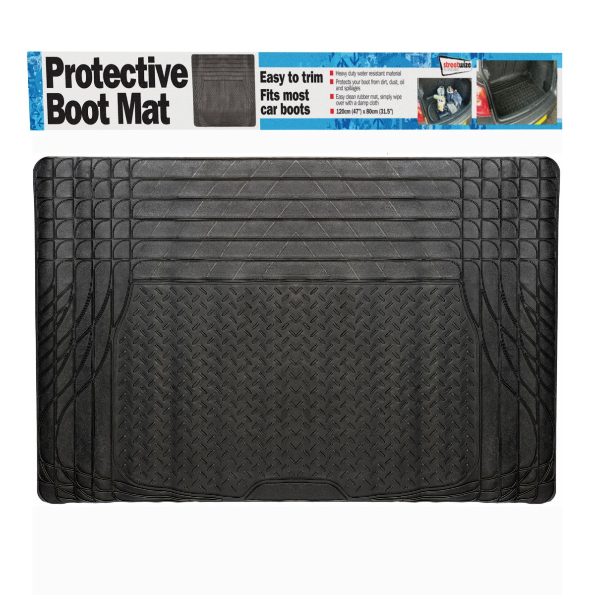 Streetwize Heavy Duty Rubber Boot Mat 120x80cm Car Van Universal Floor - Image 3