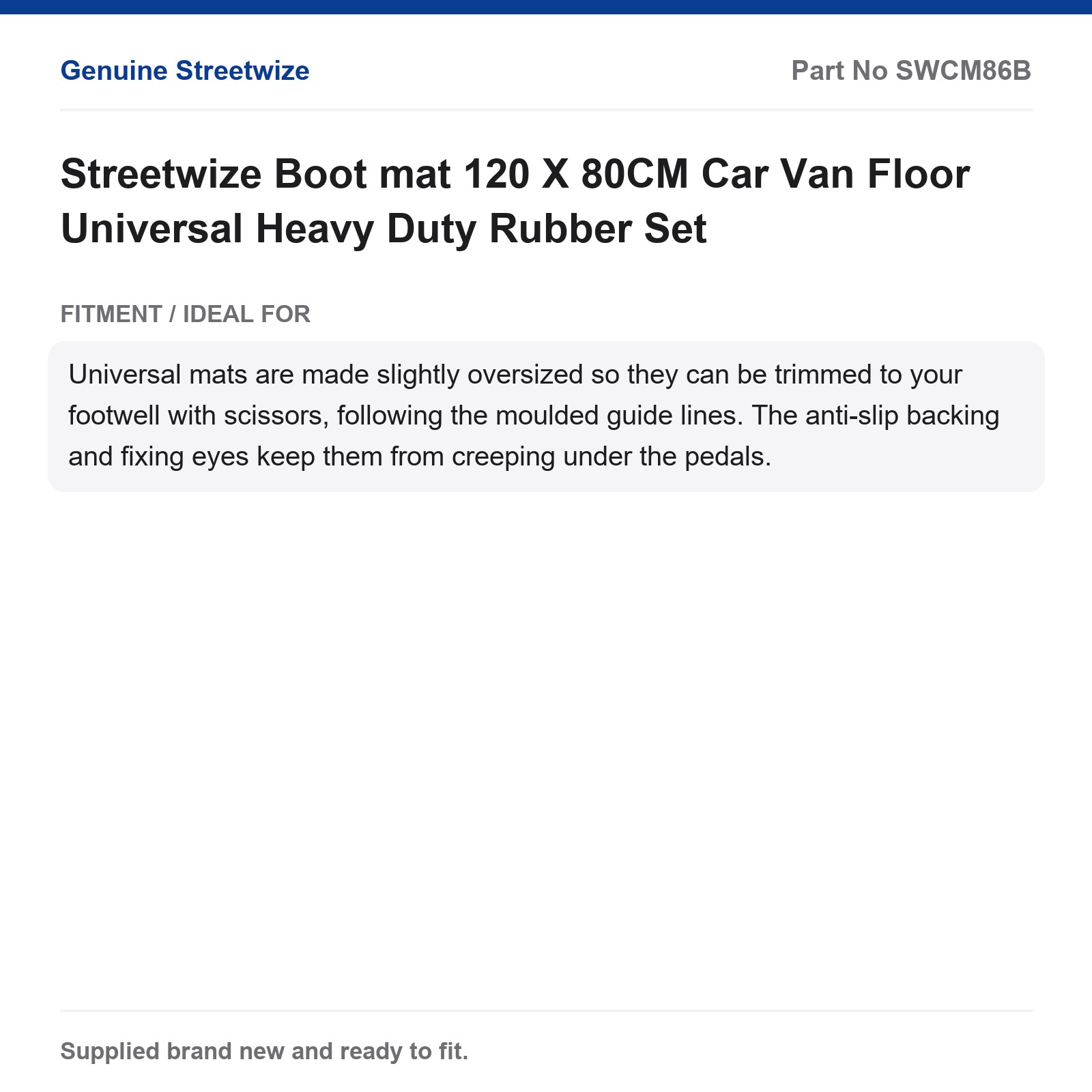 Streetwize Heavy Duty Rubber Boot Mat 120x80cm Car Van Universal Floor - Image 5