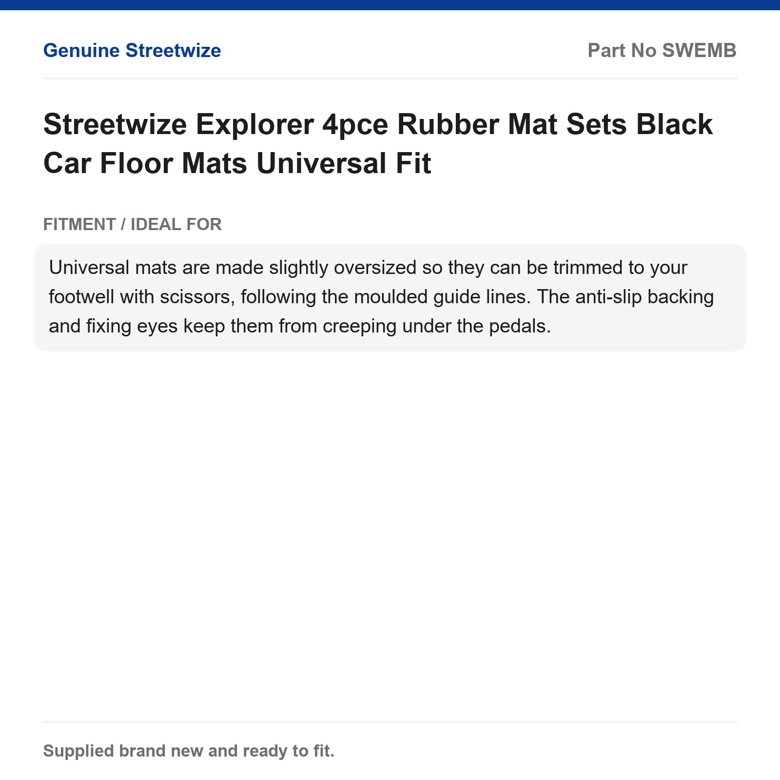 Universal Fit Black Rubber Car Floor Mats 4pce Streetwize Explorer - Image 5