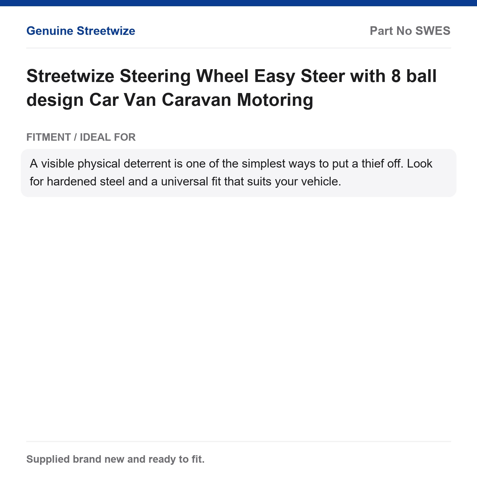 Streetwize 8 Ball Steering Wheel Easy Steer Car Van Caravan - Image 5