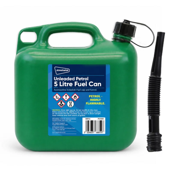Streetwize 5L Fuel Can Unleaded Petrol Diesel Portable Green