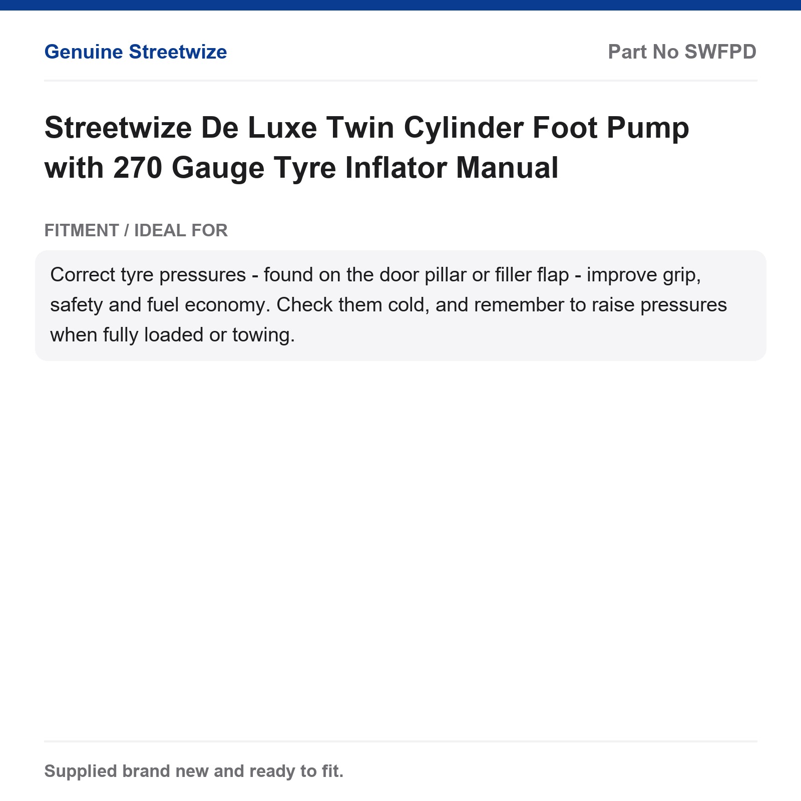 Streetwize De Luxe Twin Cylinder Foot Pump Tyre Inflator Analogue Gauge - Image 5