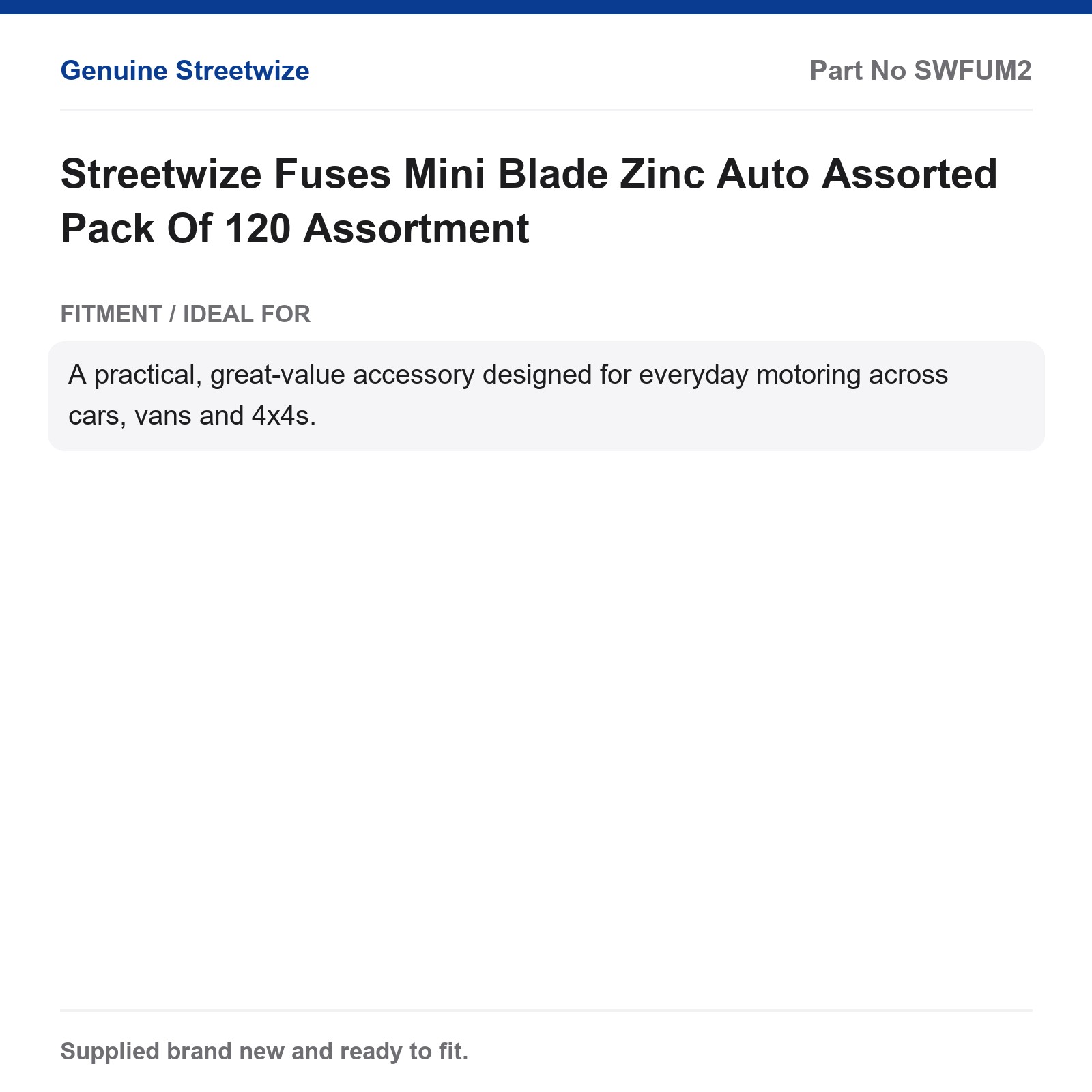 Streetwize Mini Blade Fuses Zinc Auto Assorted 120 Pack - Image 5