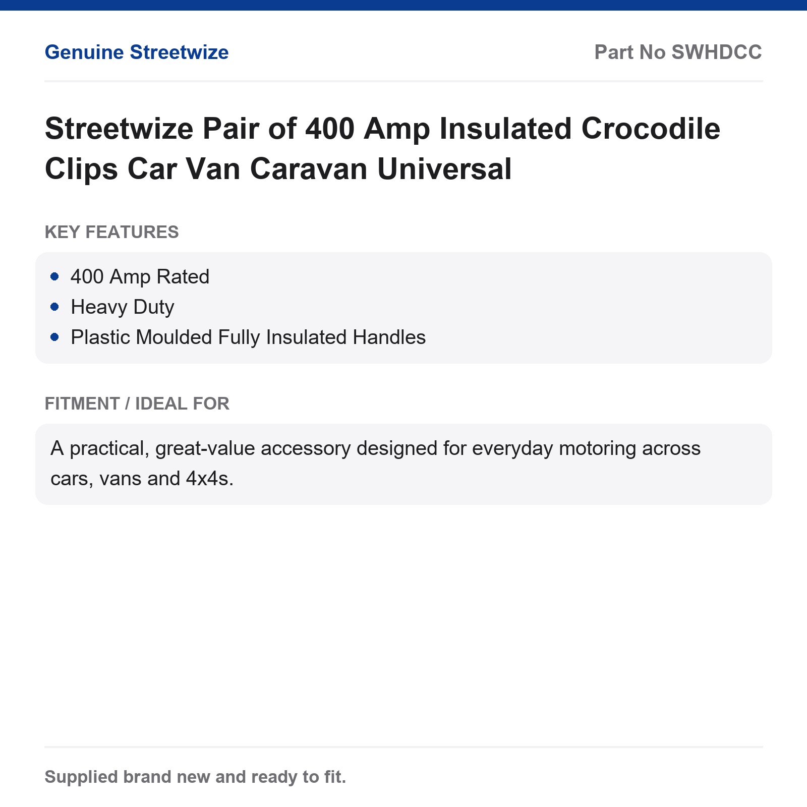 Streetwize Pair of 400 Amp Insulated Crocodile Clips Car Van Caravan Universal - Image 4