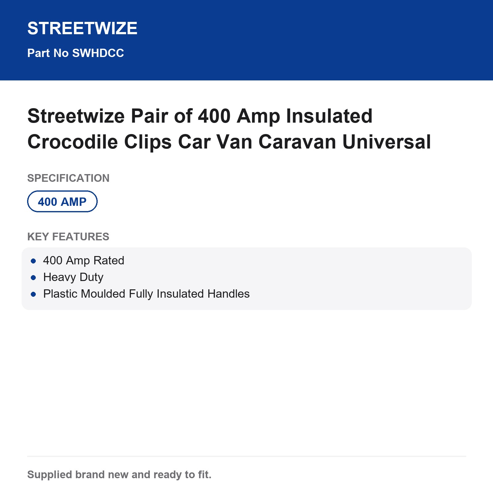 Streetwize Pair of 400 Amp Insulated Crocodile Clips Car Van Caravan Universal - Image 5