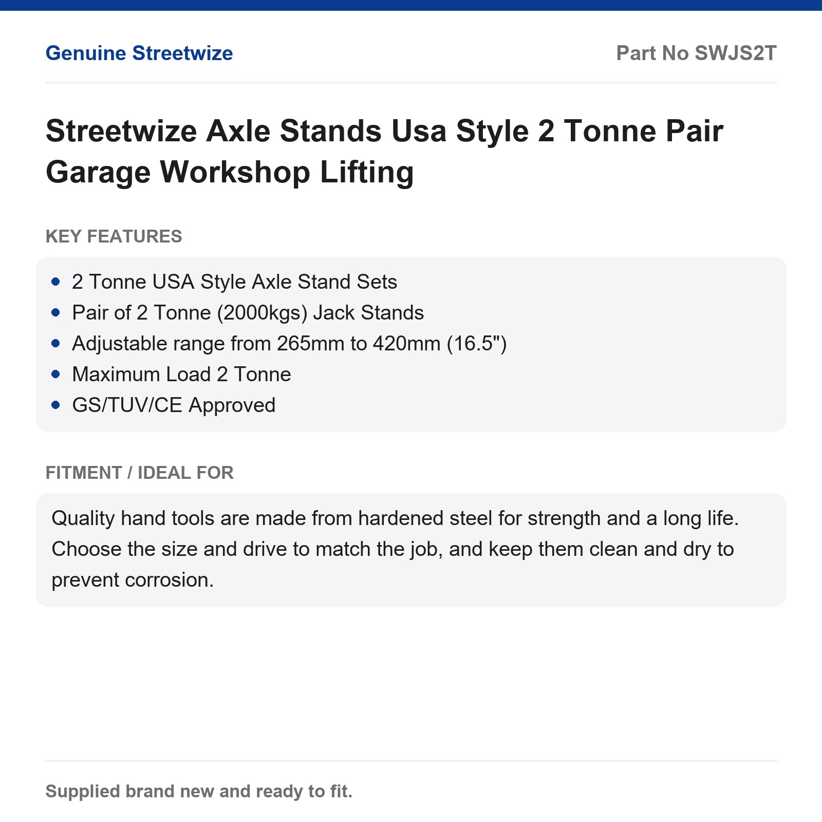 Streetwize 2 Tonne USA Style Axle Stands Pair Garage Workshop - Image 4