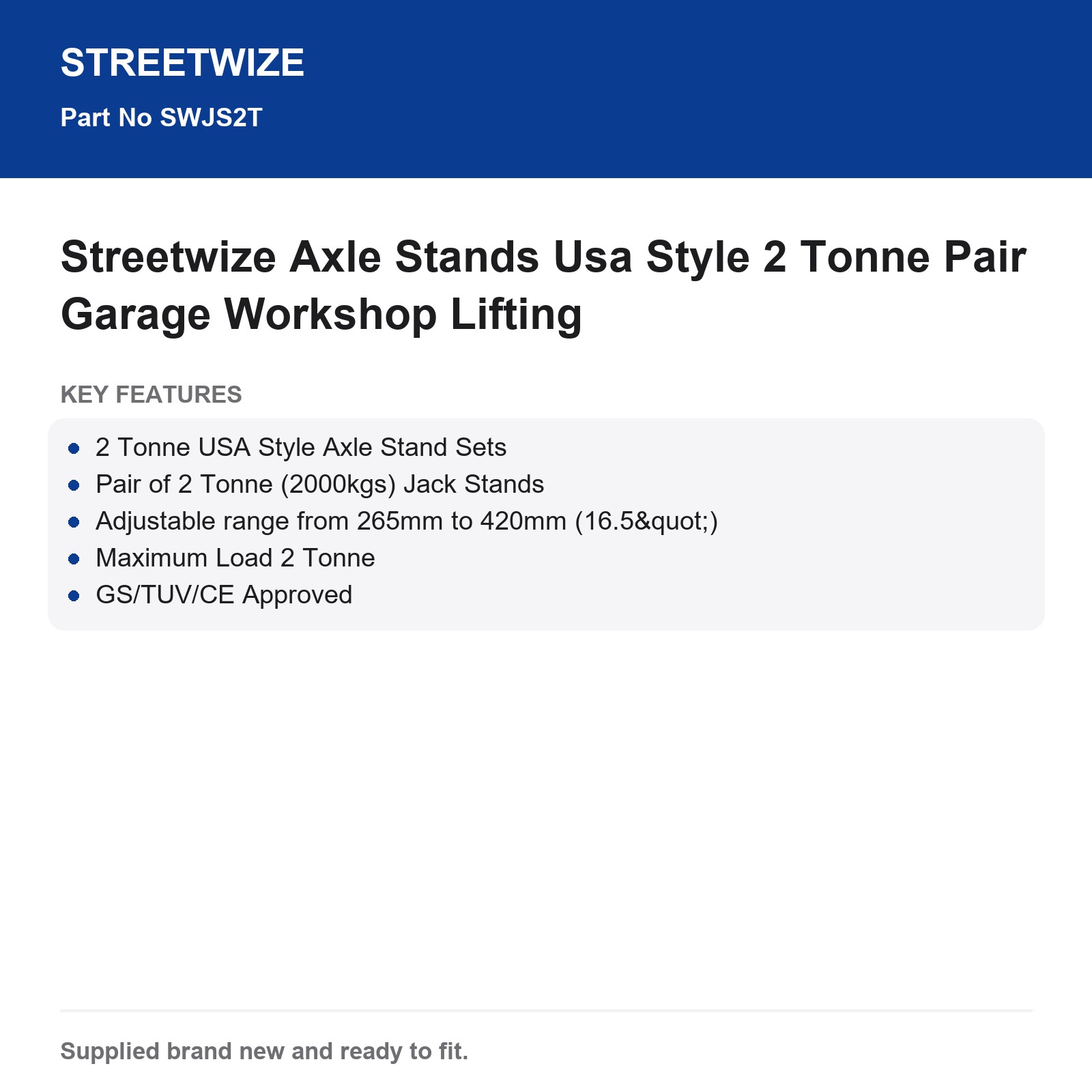 Streetwize 2 Tonne USA Style Axle Stands Pair Garage Workshop - Image 5