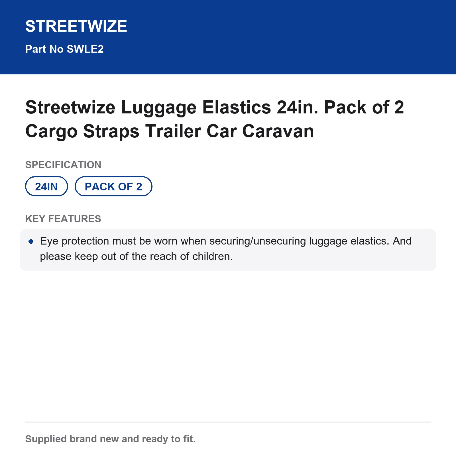 Streetwize Luggage Elastics 24in. Pack of 2 Cargo Straps Trailer Car Caravan - Image 6