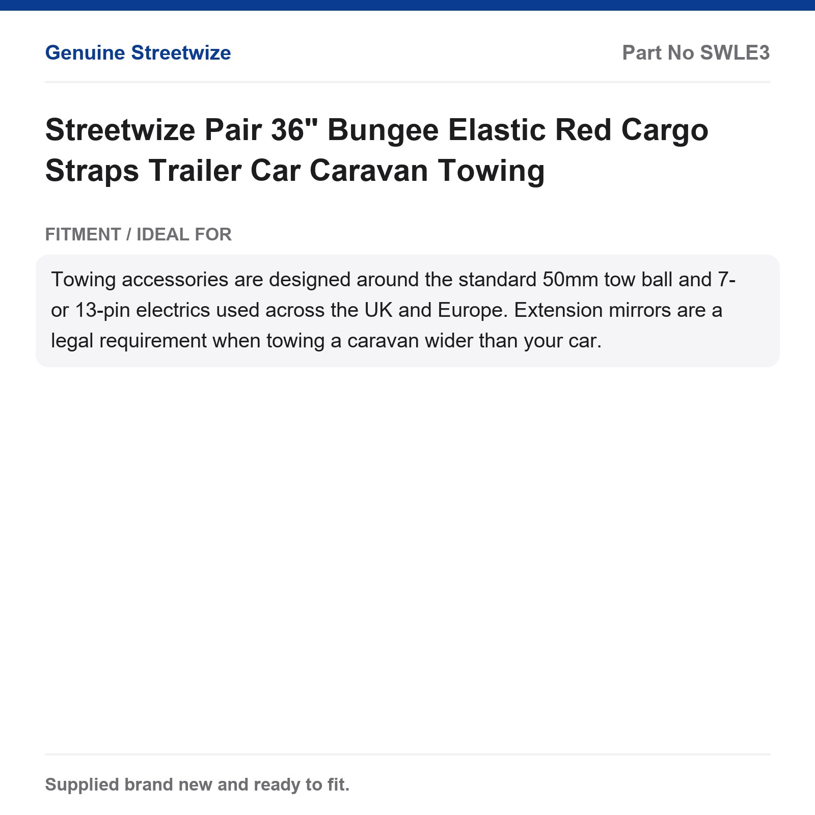 Streetwize Pair 36" Bungee Red Cargo Straps Trailer Car Caravan Towing - Image 3