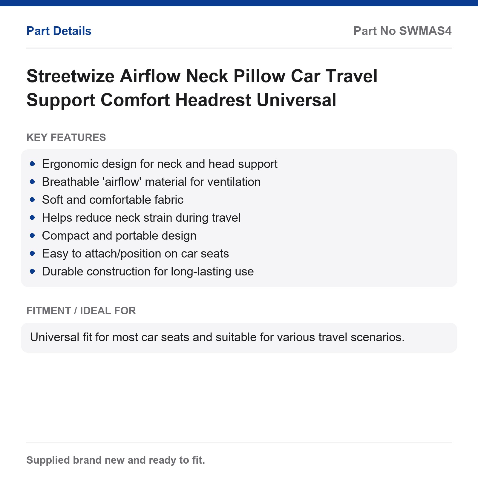 Streetwize Airflow Neck Pillow Car Travel Support Comfort Headrest Universal - Image 2