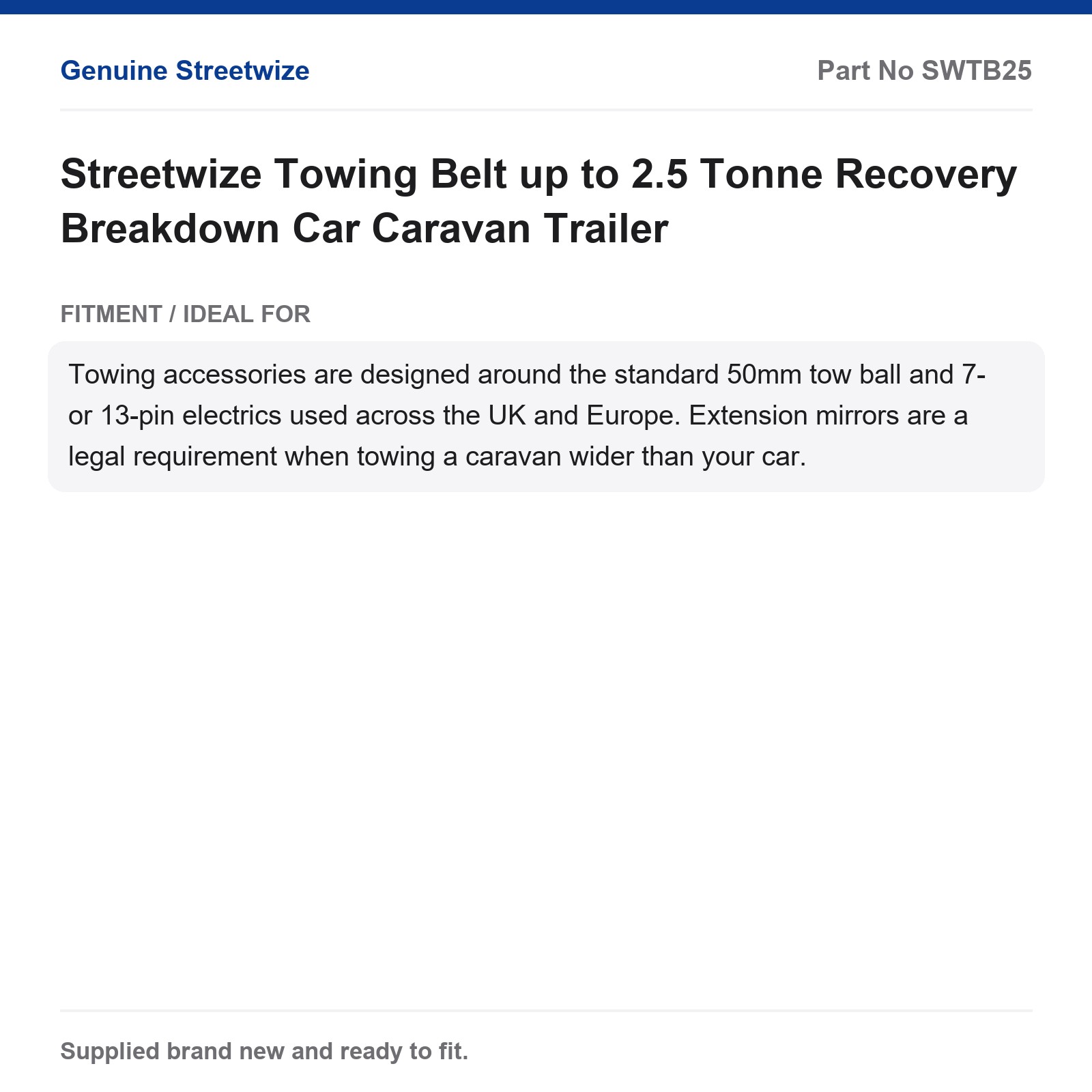 Streetwize 2.5 Tonne Towing Belt Car Caravan Recovery Trailer - Image 5