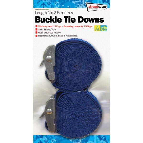 Streetwize Tie Down Straps 2.5m Pack Of 2 Car Van Roof Boot Heavy Duty