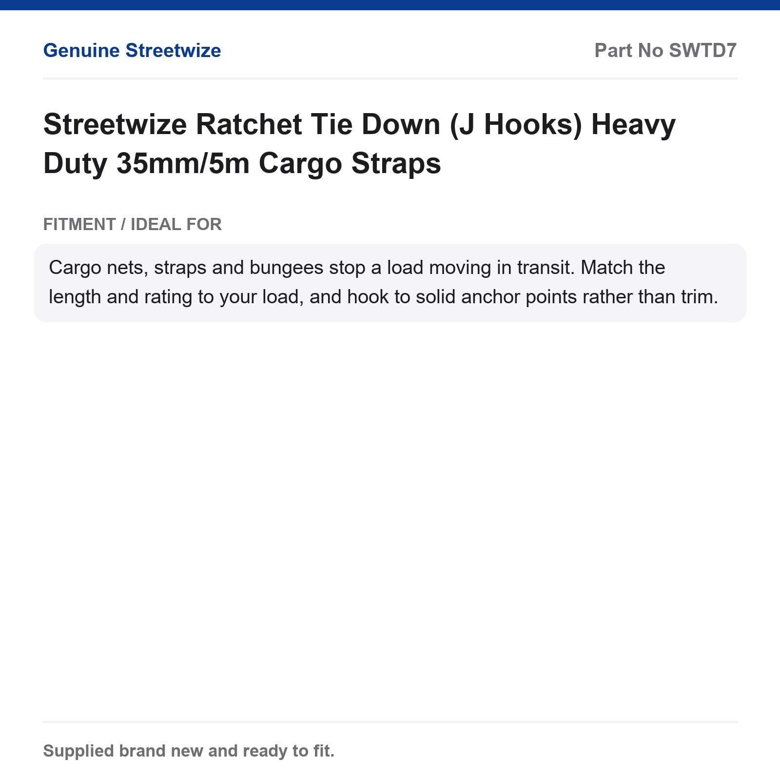 Streetwize Heavy Duty Ratchet Tie Down Cargo Strap J Hooks 35mm 5m - Image 5