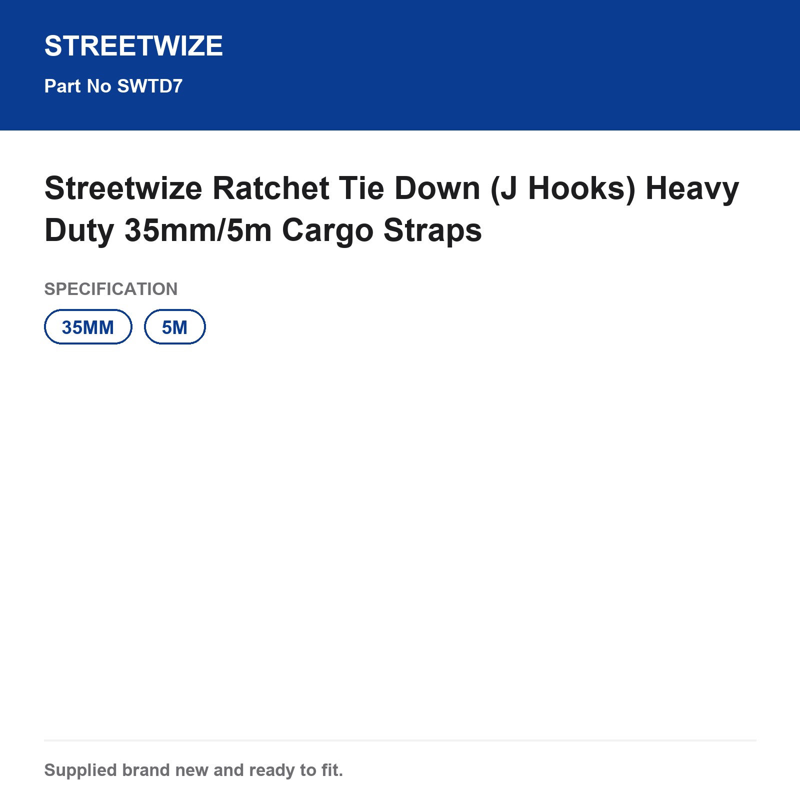Streetwize Heavy Duty Ratchet Tie Down Cargo Strap J Hooks 35mm 5m - Image 6