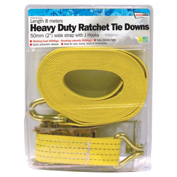 Streetwize Ratchet Tie Down Heavy Duty 50mm/8m Cargo Straps Trailer Car