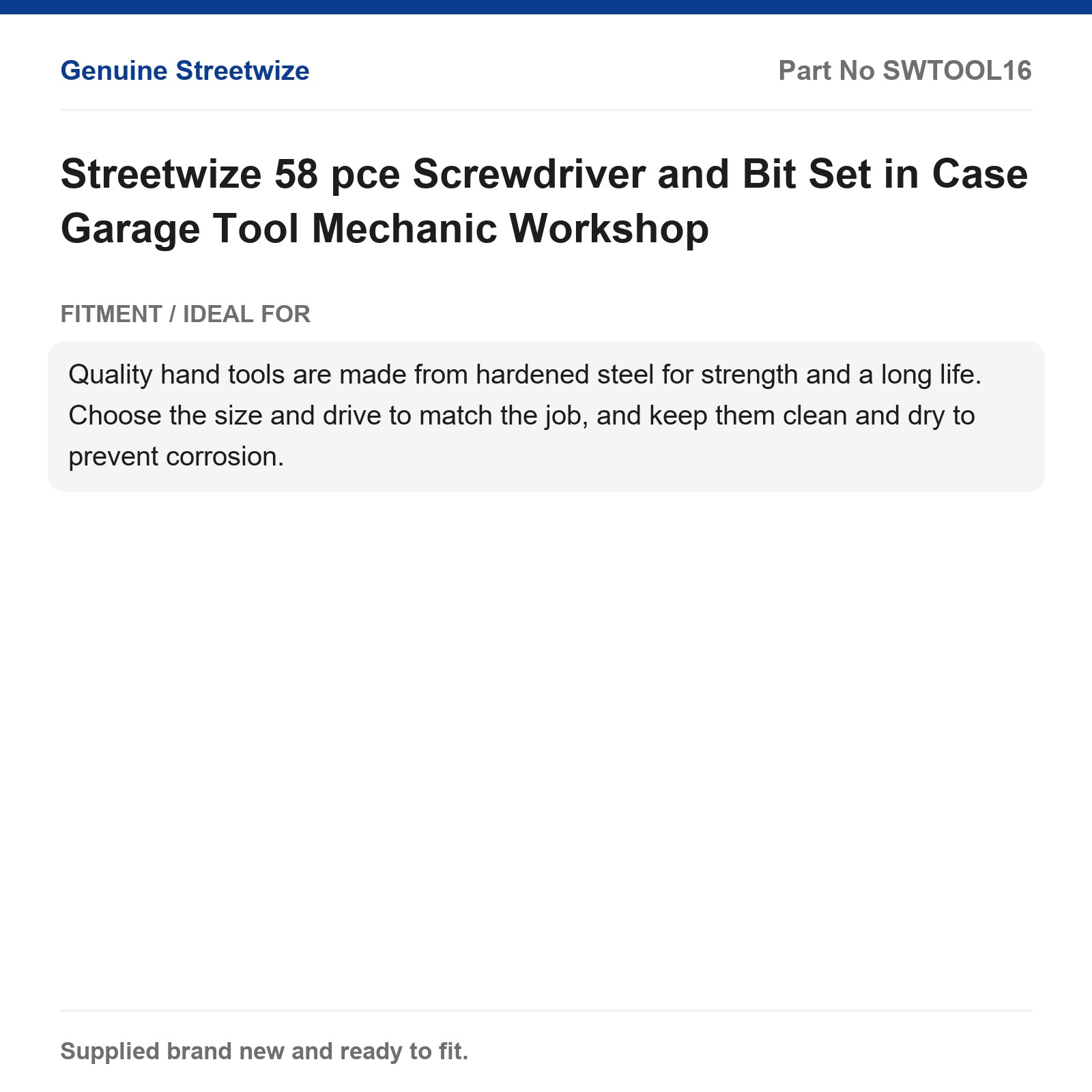 Streetwize 58 pce Screwdriver Bit Set in Case Garage Mechanic Workshop - Image 5