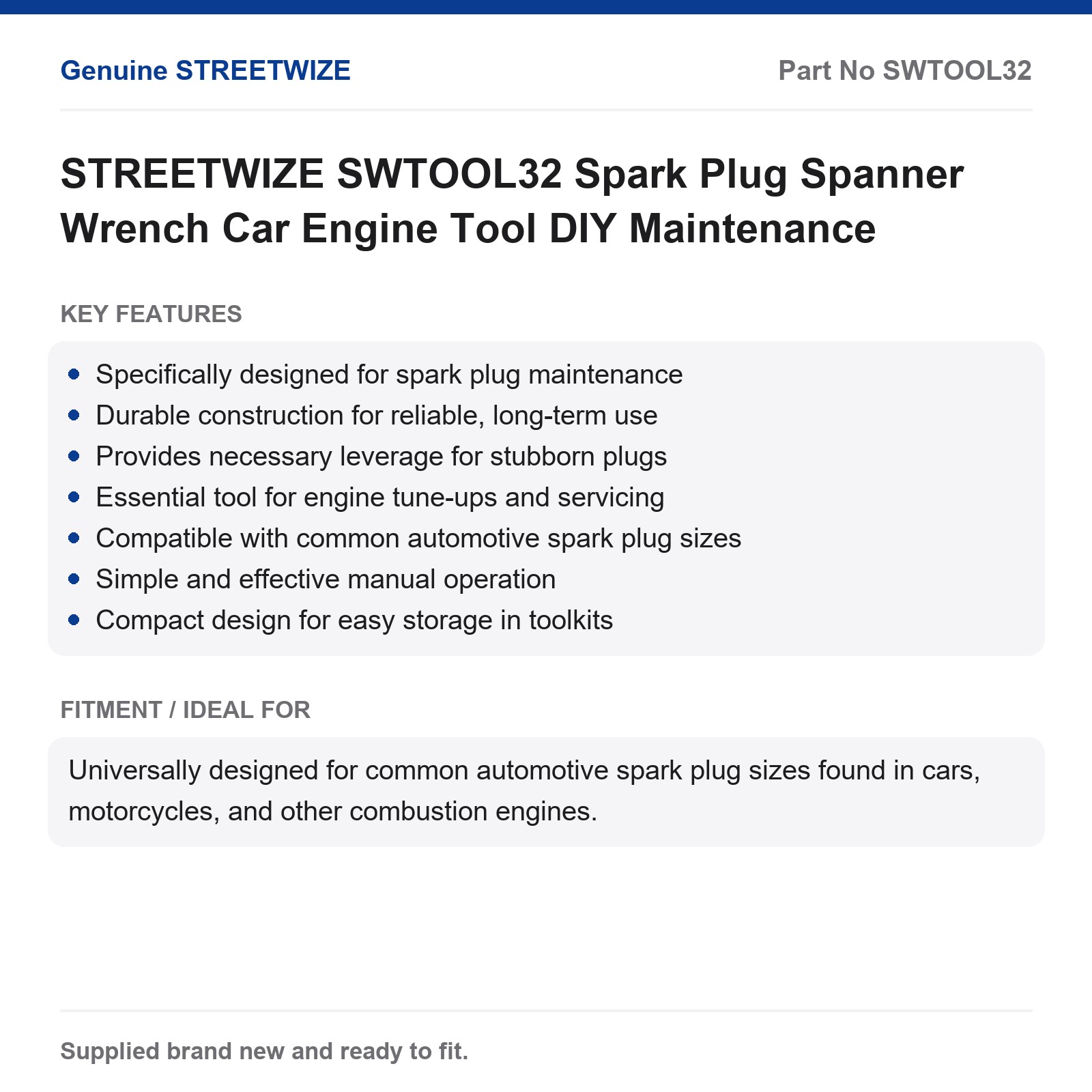 STREETWIZE SWTOOL32 Spark Plug Wrench Spanner Car Engine DIY Maintenance - Image 2