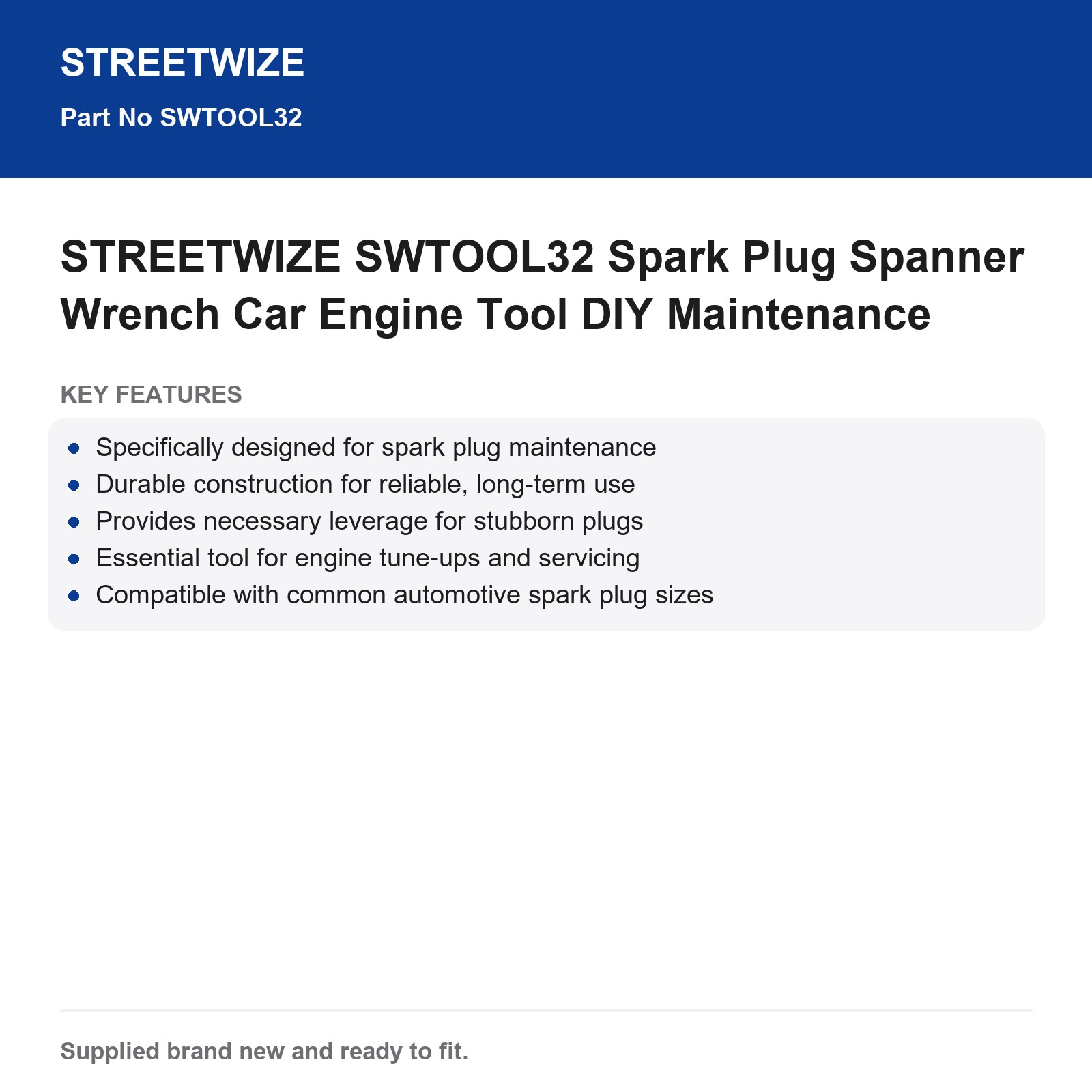 STREETWIZE SWTOOL32 Spark Plug Wrench Spanner Car Engine DIY Maintenance - Image 3