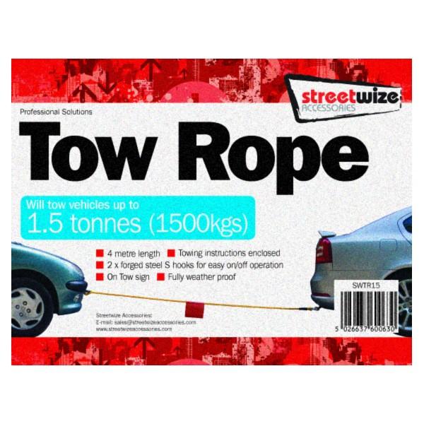 Streetwize Tow Rope 1.5 Tonne Recovery Breakdown Car Towing Braided Yellow