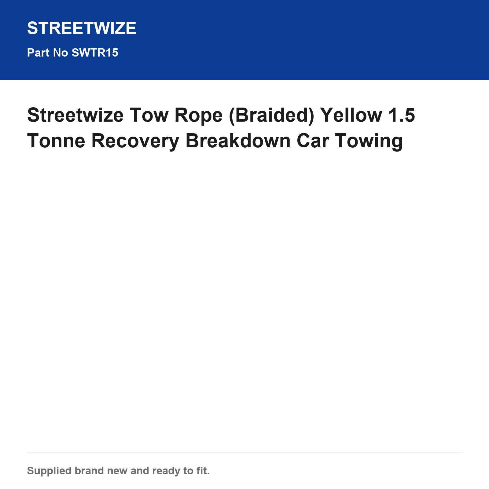 Streetwize Tow Rope 1.5 Tonne Recovery Breakdown Car Towing Braided Yellow - Image 6