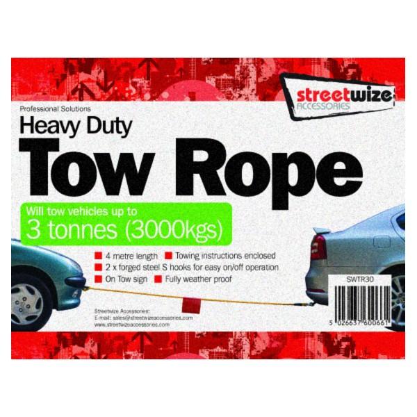 Streetwize Tow Rope (Braided) Yellow 3 Tonne Recovery Breakdown Car Caravan