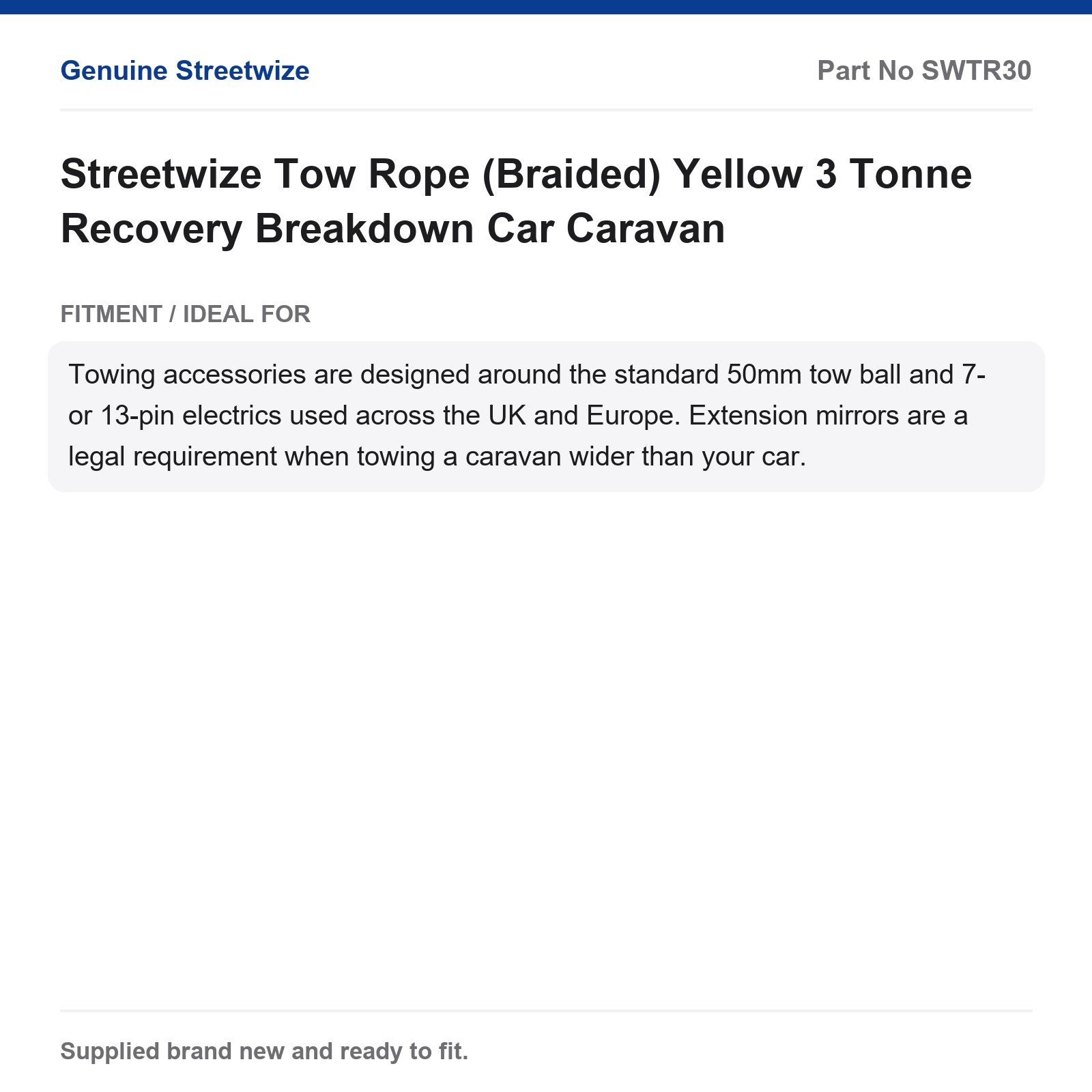 Streetwize Tow Rope (Braided) Yellow 3 Tonne Recovery Breakdown Car Caravan - Image 5