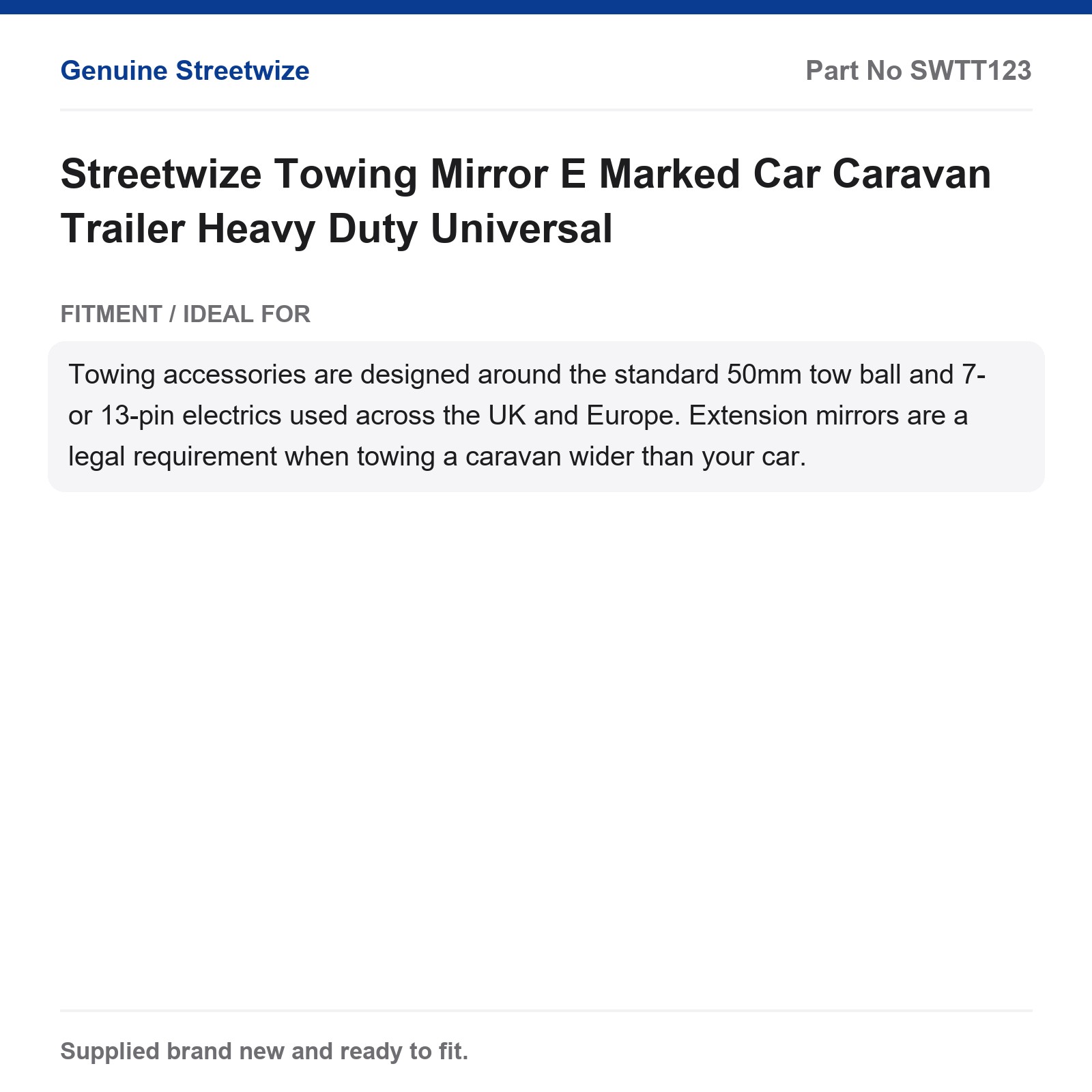 Streetwize Towing Mirror E Marked Car Caravan Trailer Heavy Duty Universal - Image 4