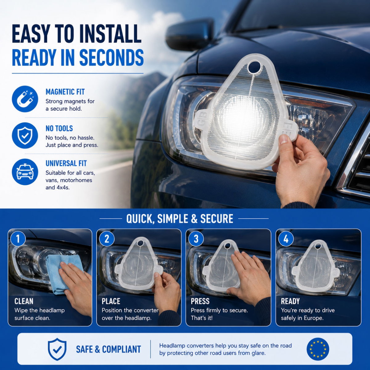 Streetwize Beam Deflectors Headlamp Converters Car Van Caravan Universal - Image 2